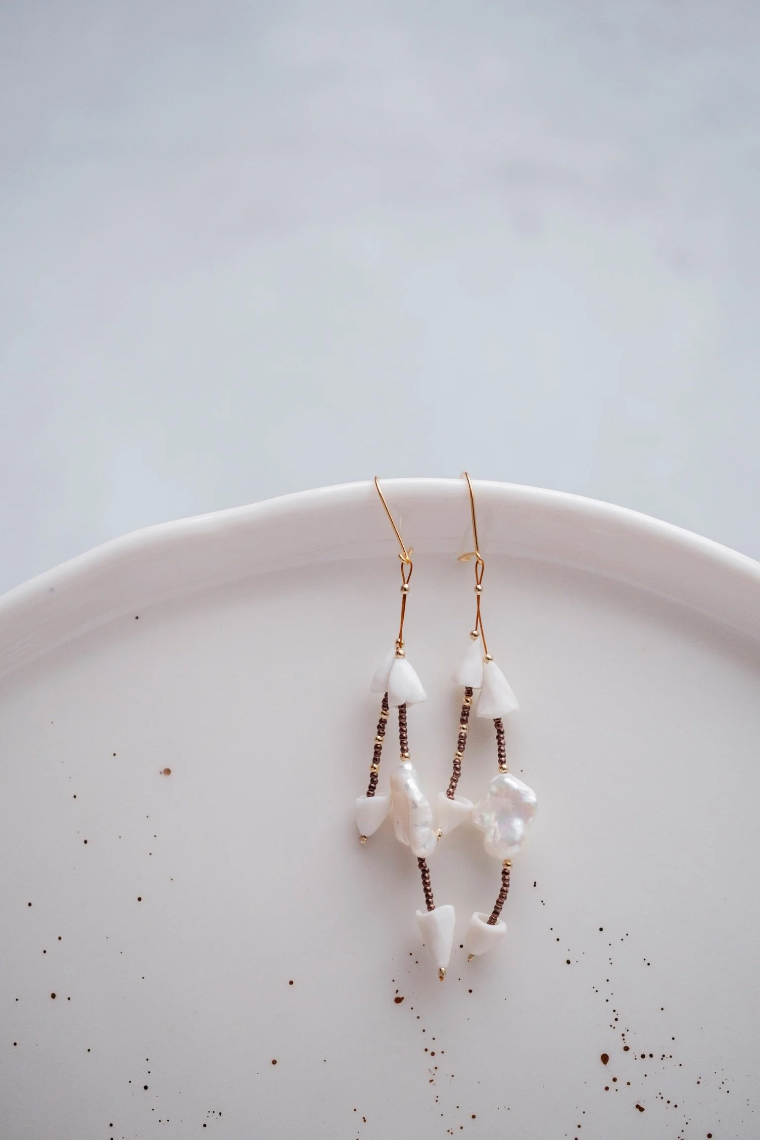 Gold + Porcelain Bells Dangle Earrings