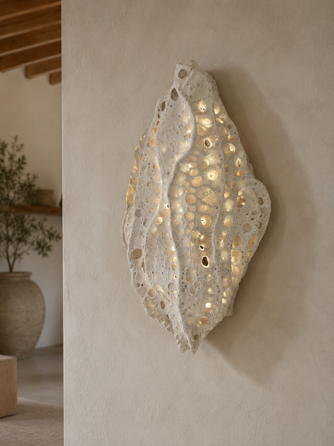 Handmade Ceramic Wall Sculpture Light — Lava Glaze