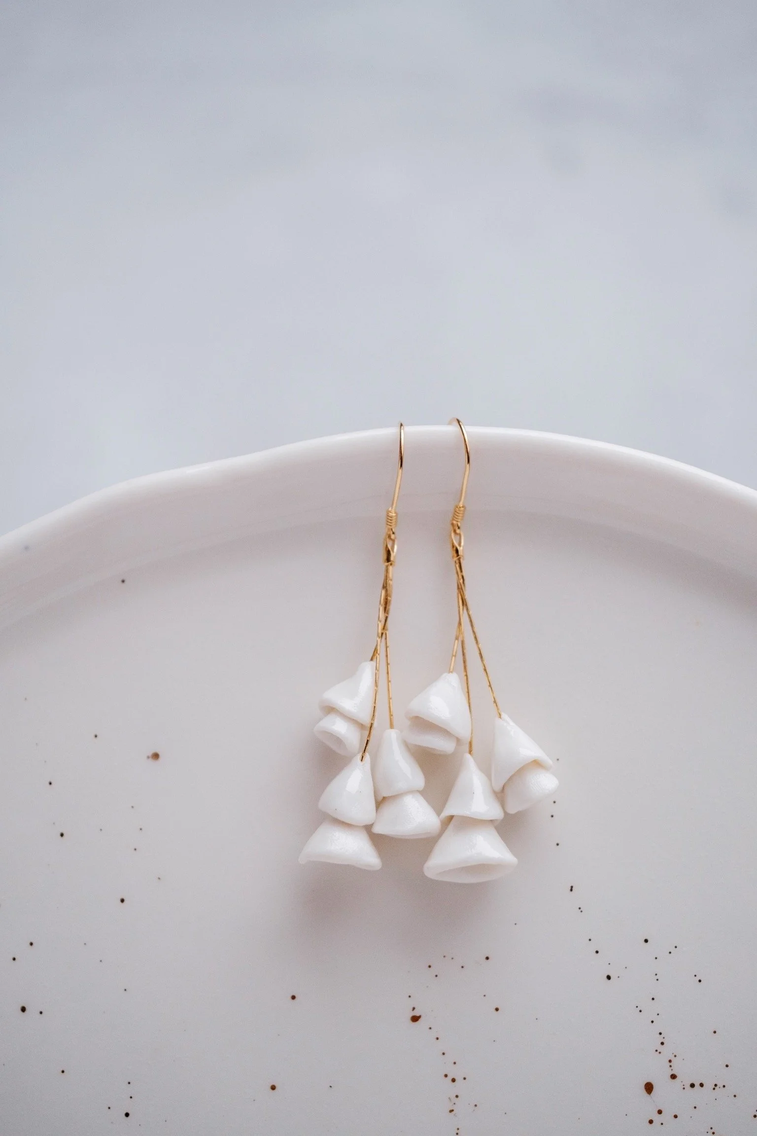 Gold + White Porcelain Bells Dangle Earrings