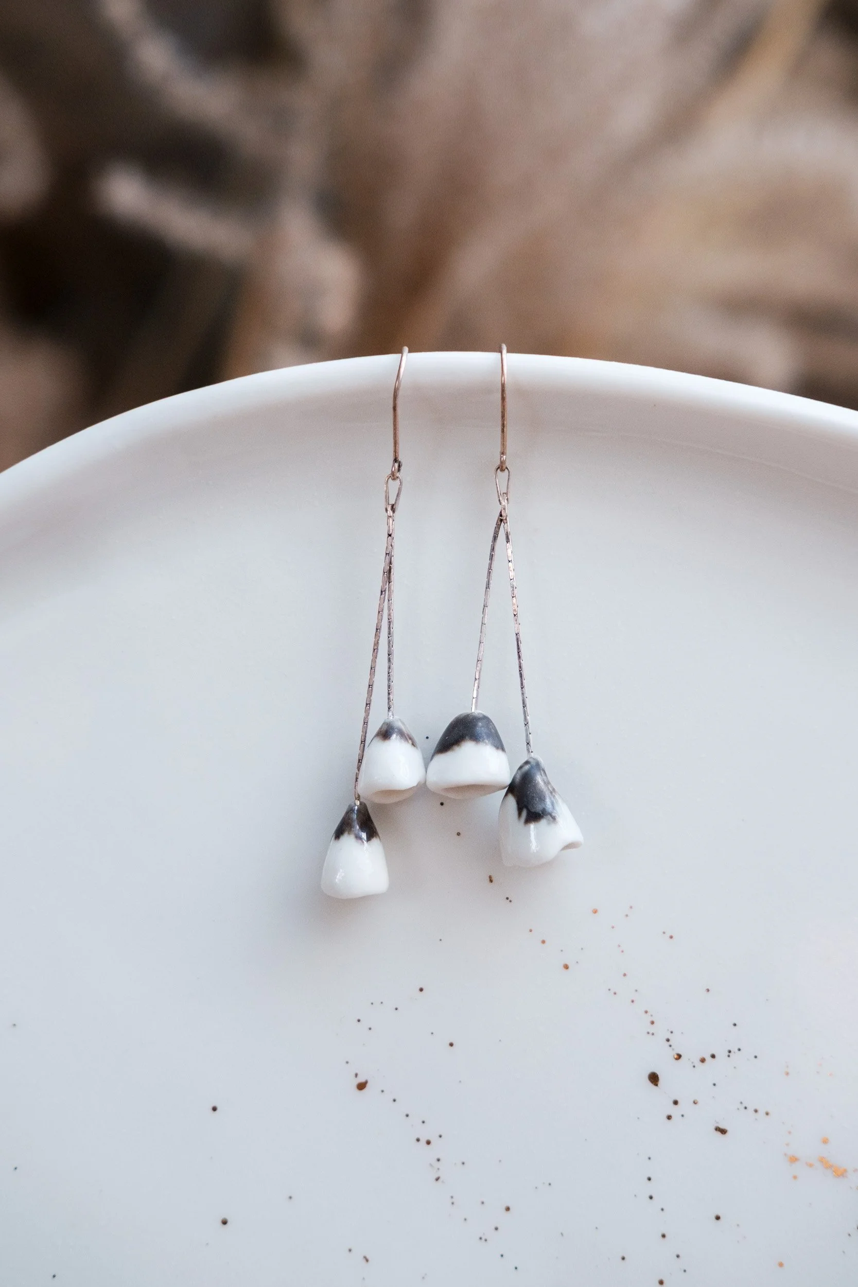 Silver + porcelain Bells Dangle Earrings