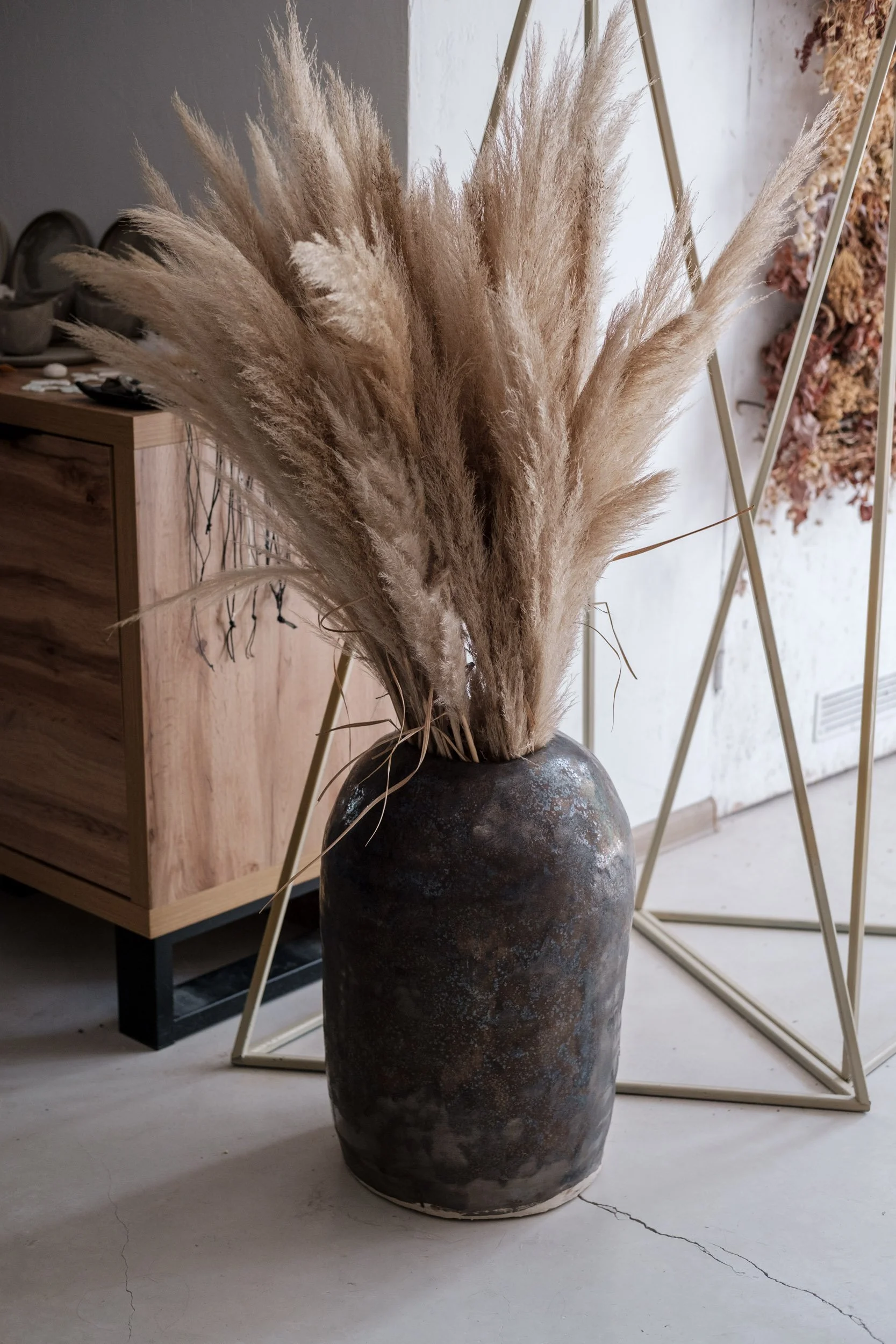 Hand-built vase with special effect bronze glaze