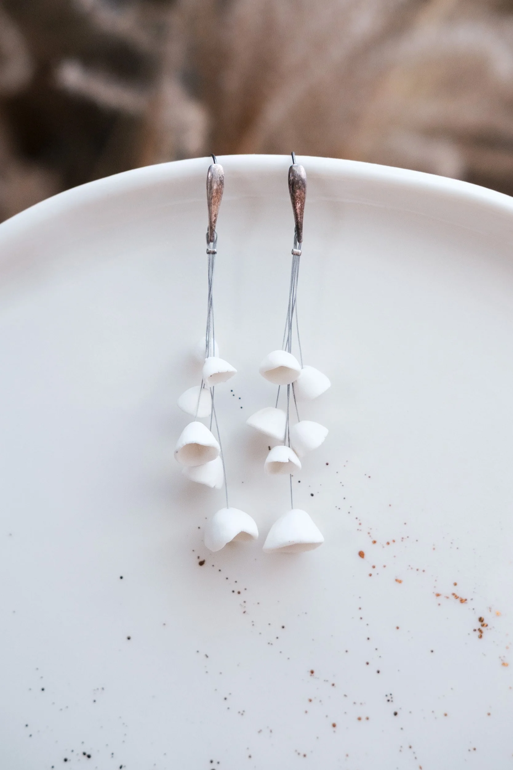 Silver + porcelain Bells Dangle Earrings
