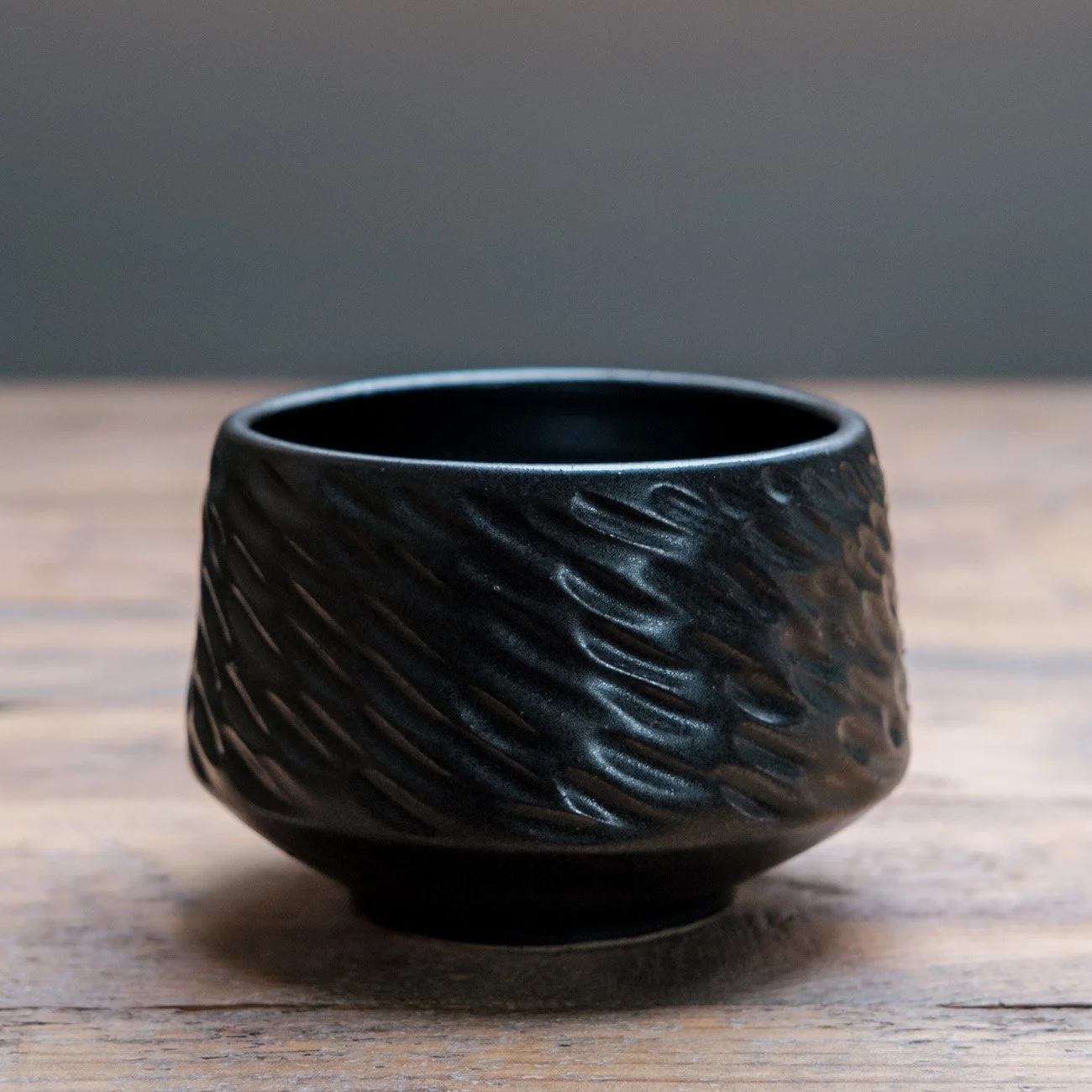 SATIN BLACK (on grey stoneware)