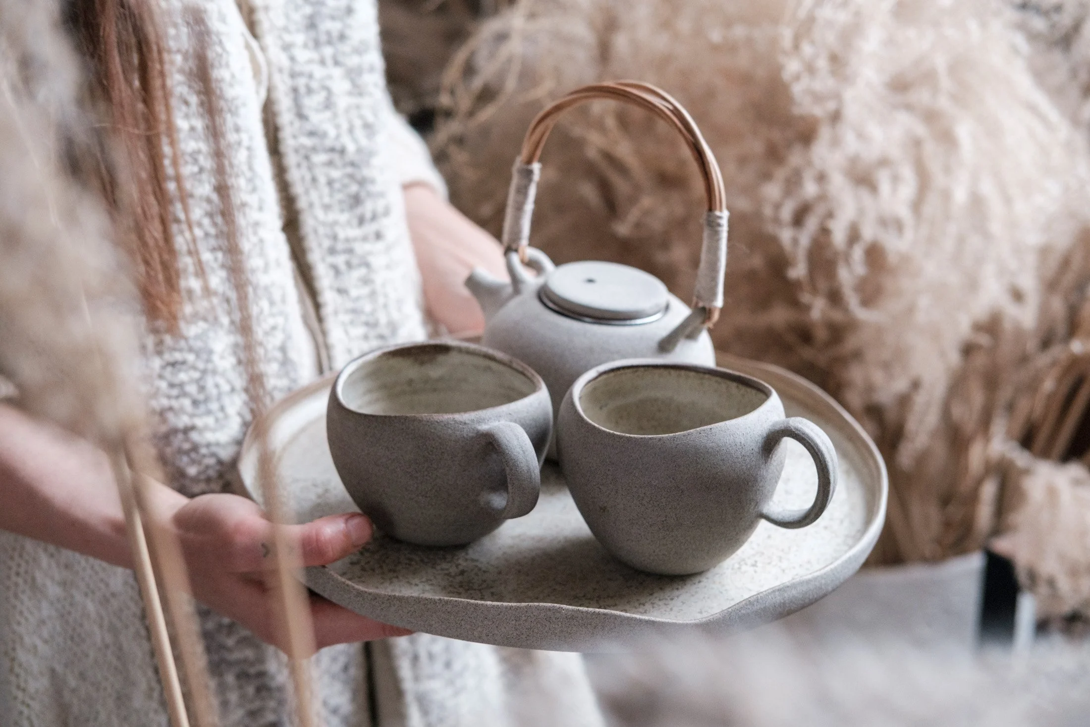 Wheel thrown sets in polished stoneware