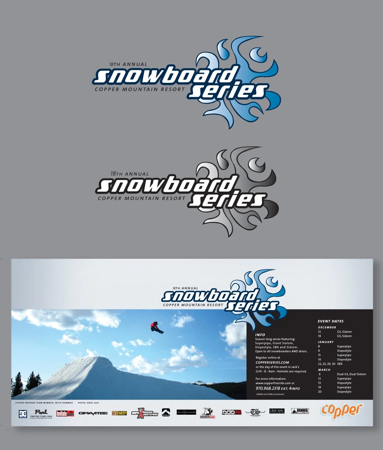  Annual Snowboard Series competitions held at Copper Mountain. Logo design/development and poster design. 
