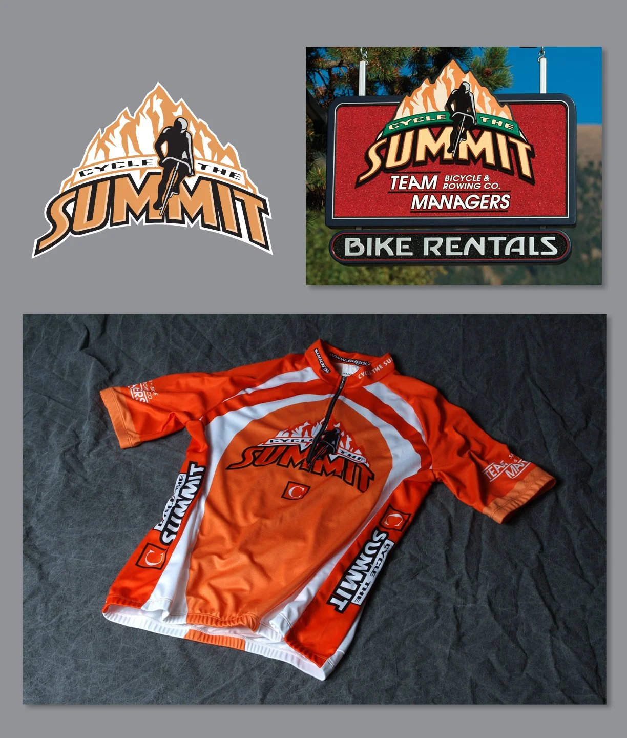  Cycle The Summit logo and cycling jersey design. One of the ski rental shops was turned into a bicycle shop for the summer at Copper Mountain. 