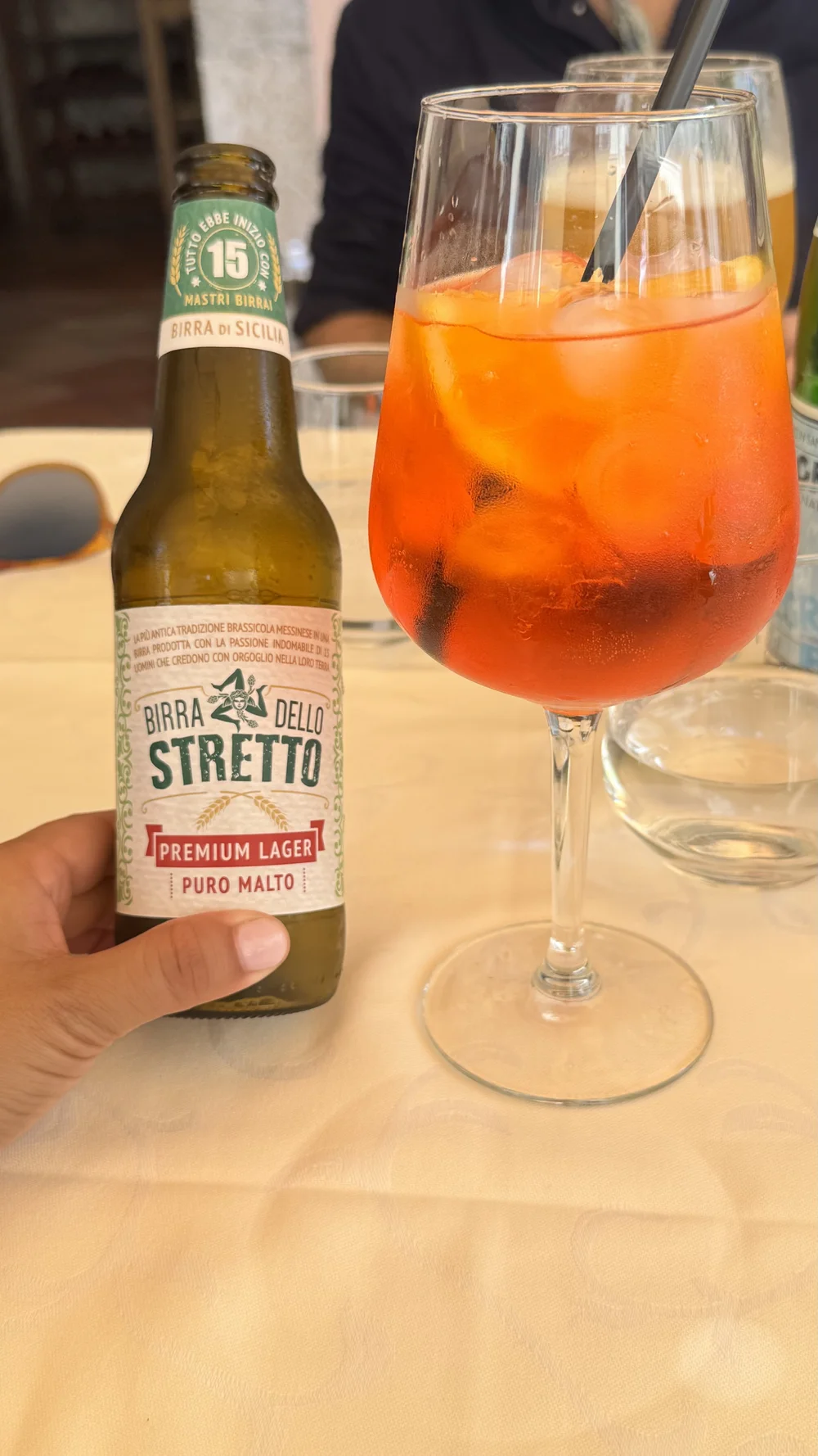 A local beer and an Aperol Spritz at La Tavernetta