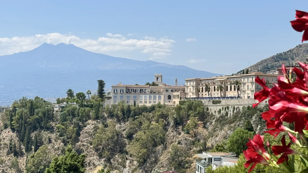 View of Mt. Etna from Giardini della Villa Comunale