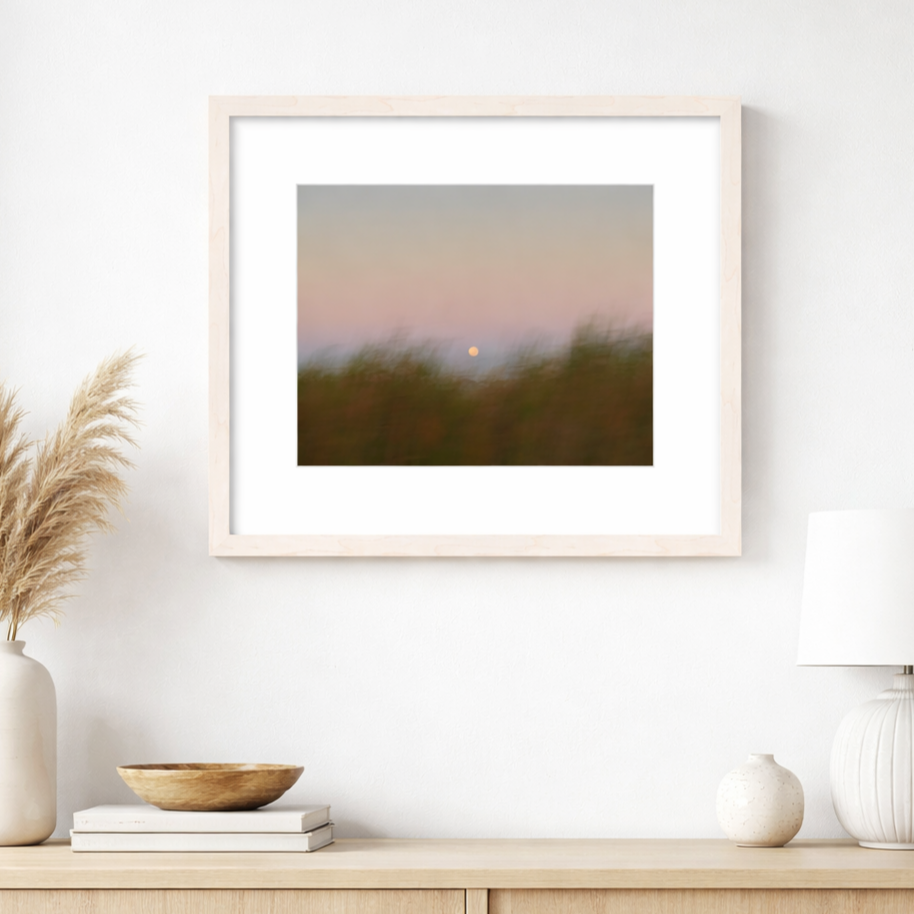 Passport in Photos Signature Collection - Moonrise in Maple Frame on White Wall
