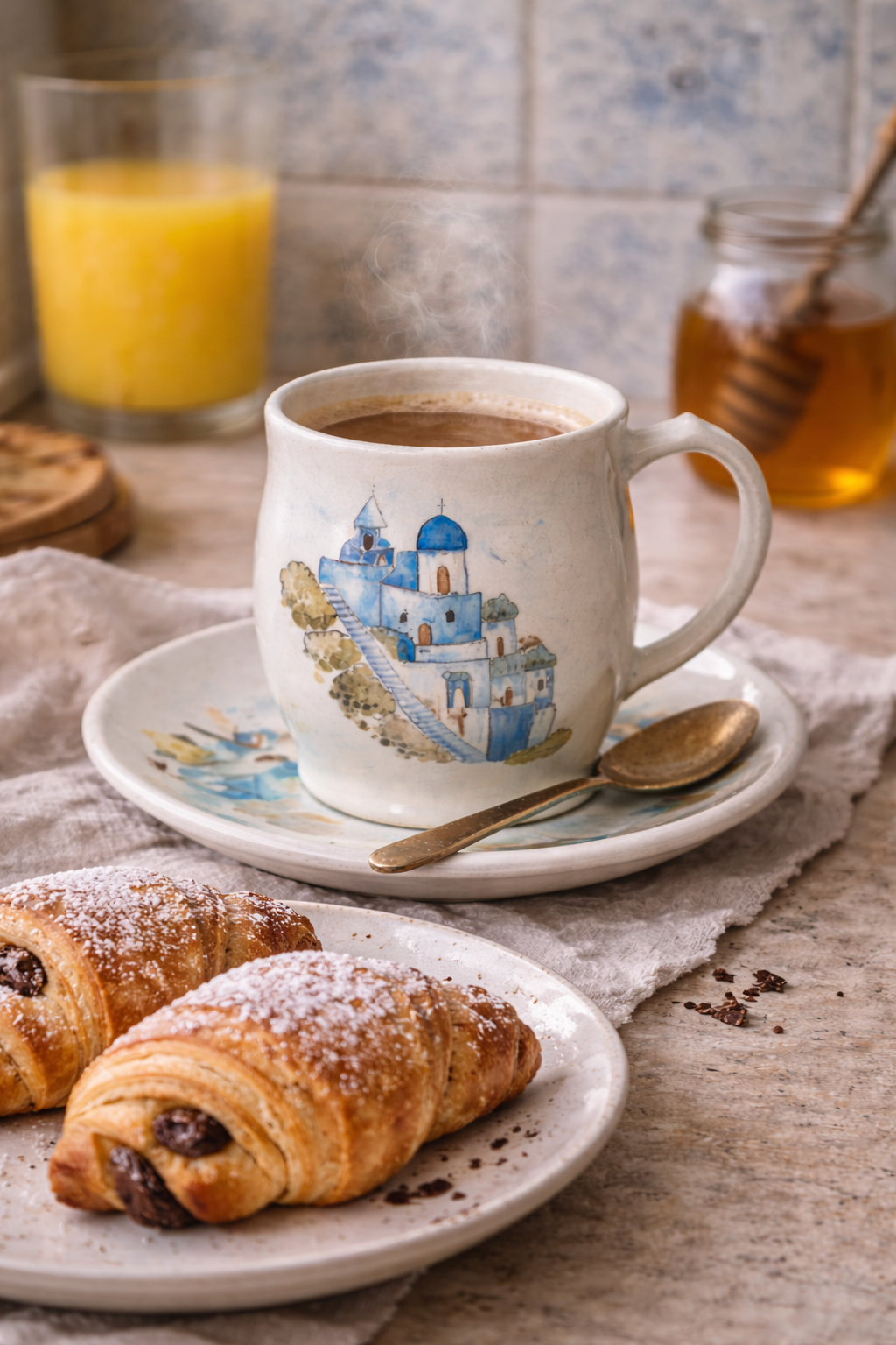 Cozy morning with croissants and coffee.png