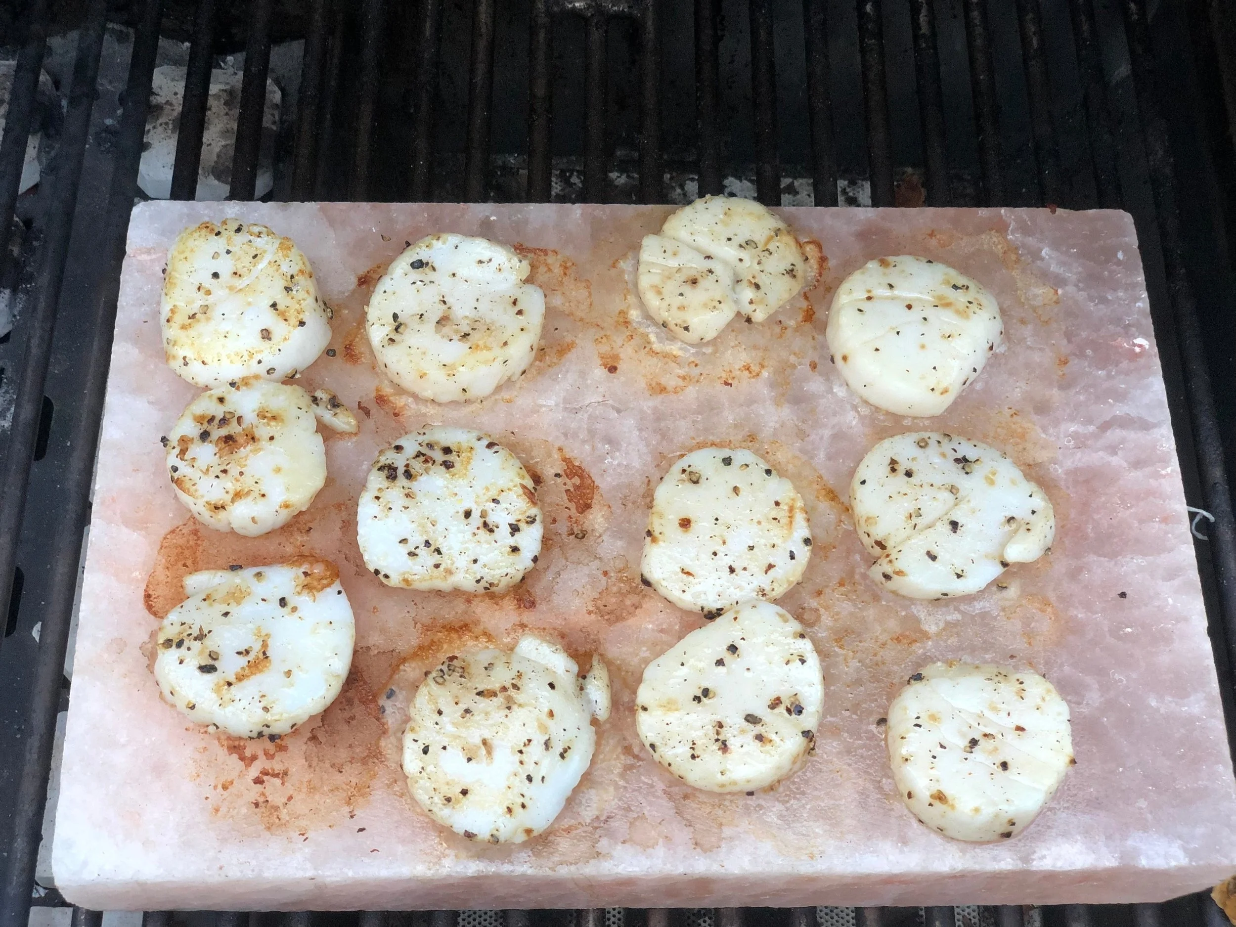 Grilled Salt Block Sea Scallops with Lime Jalapeno Cream Sauce