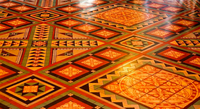 Spanish influence dominates the bright colors and patterns of the tile floors.