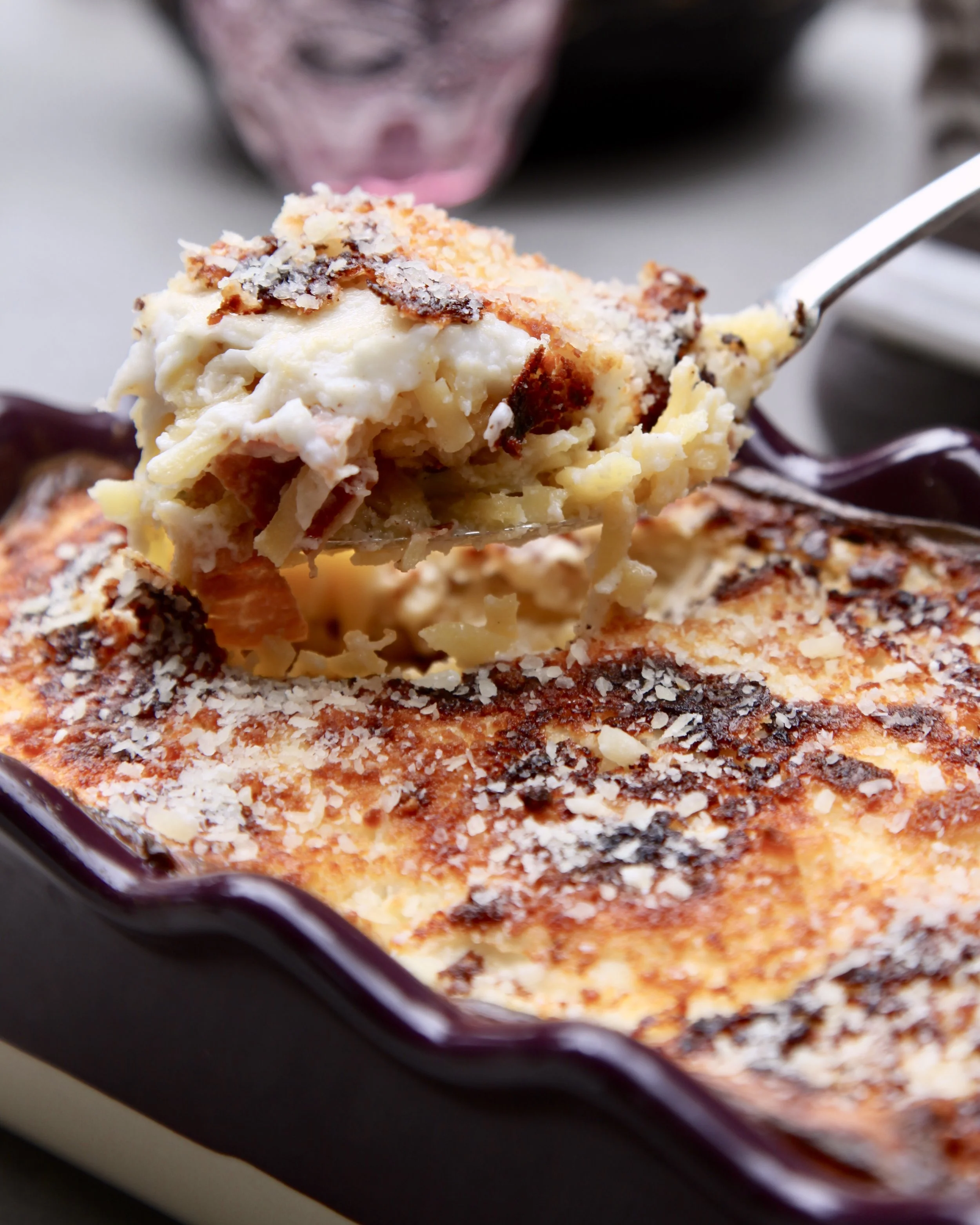 The Bechemel sauce and cheese add to the delicious gooeyness of this dish.