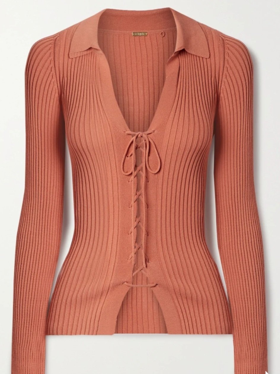 Cult Gaia Lace Up Ribbed Cardigan