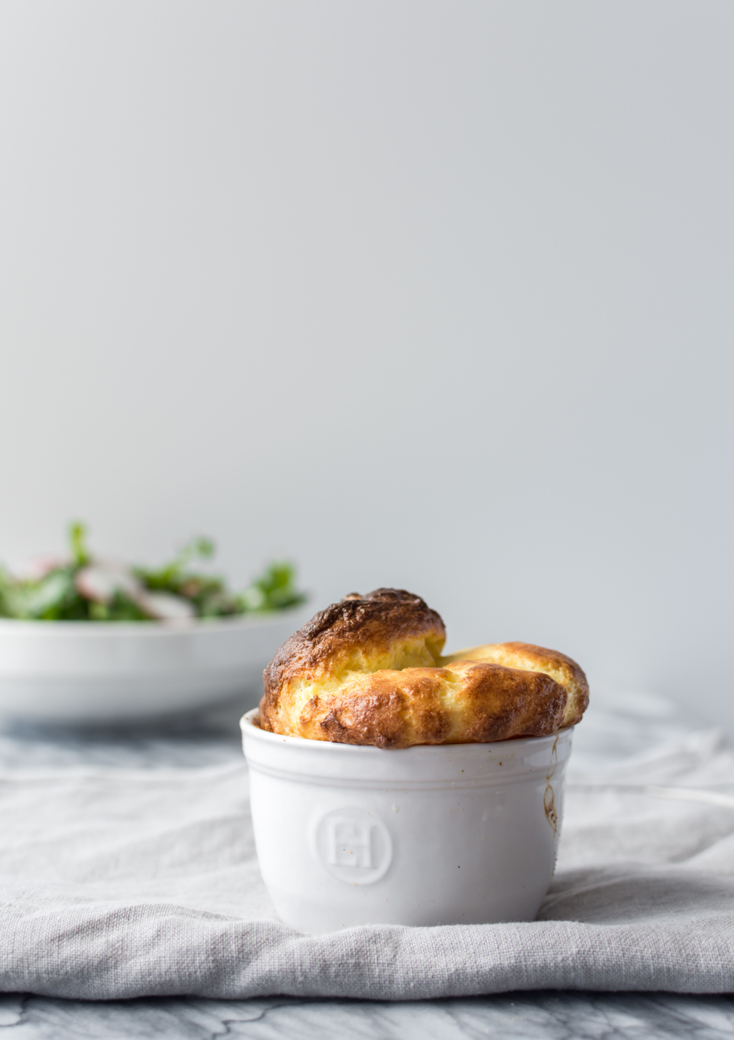 cheese souffle with soubise sauce