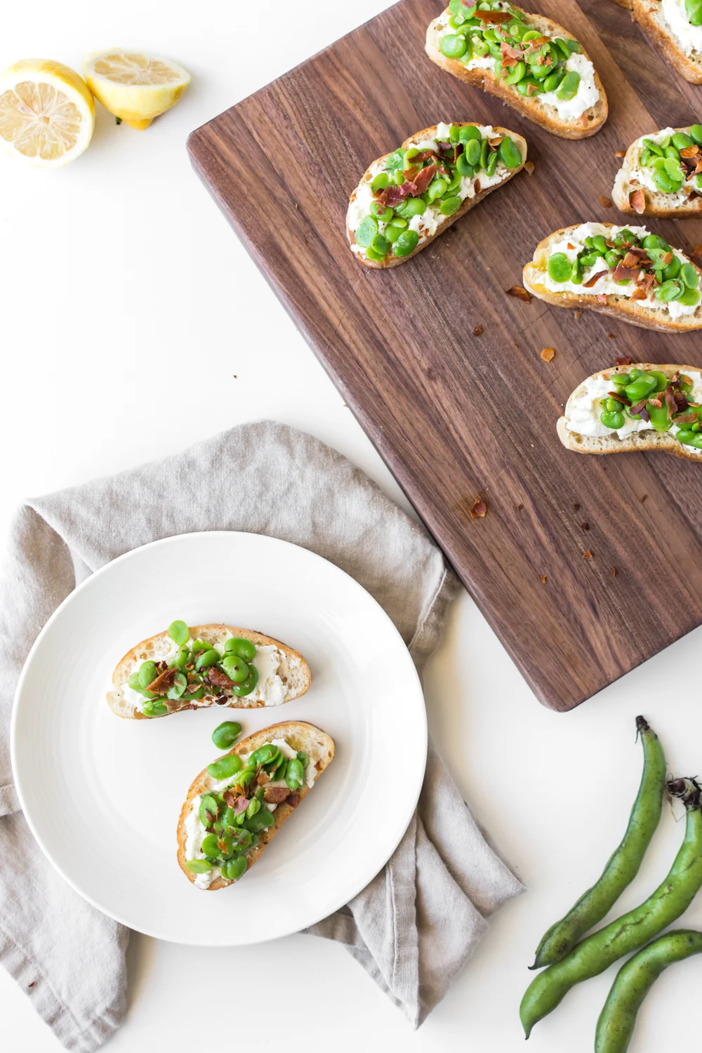 fava bean ricotta toasts with crispy prosciutto