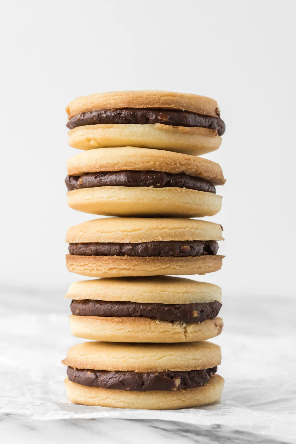 butter cookie sandwich with chocolate hazelnut ganache