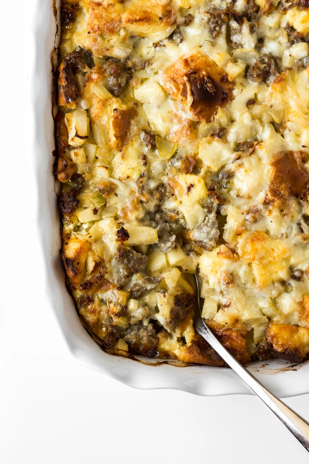 breakfast strata with apples, sausage and fennel
