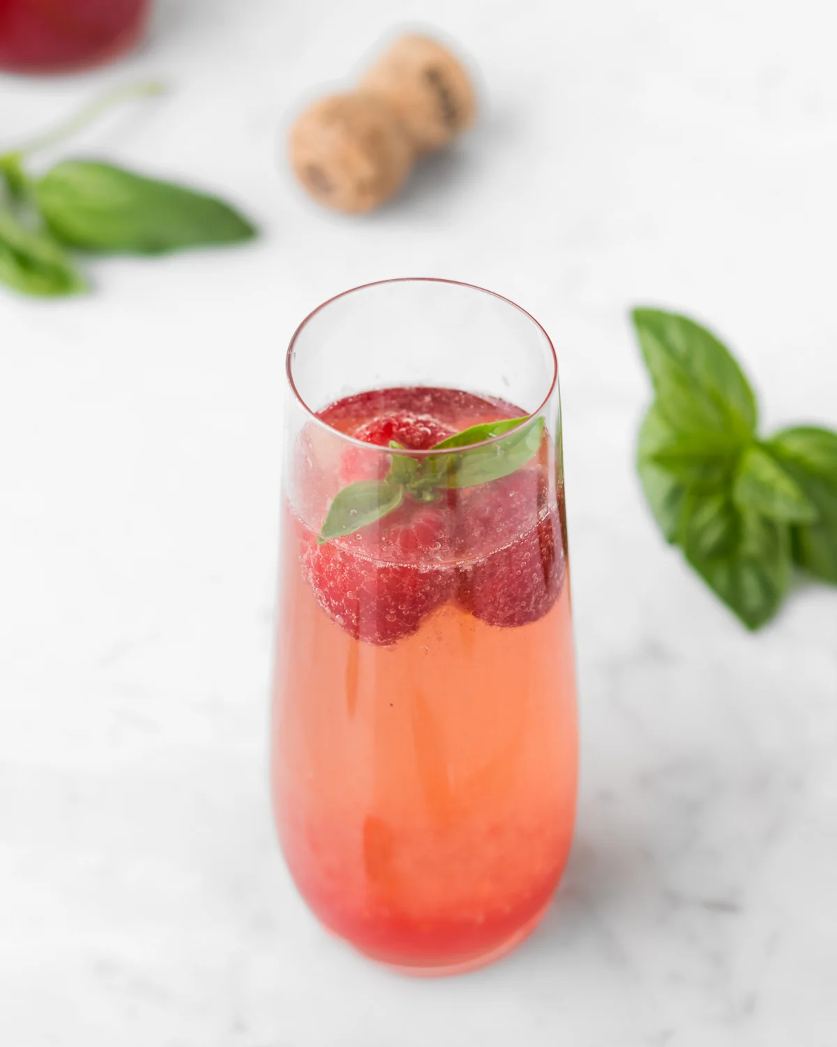 sparkling raspberry basil shrub cocktail