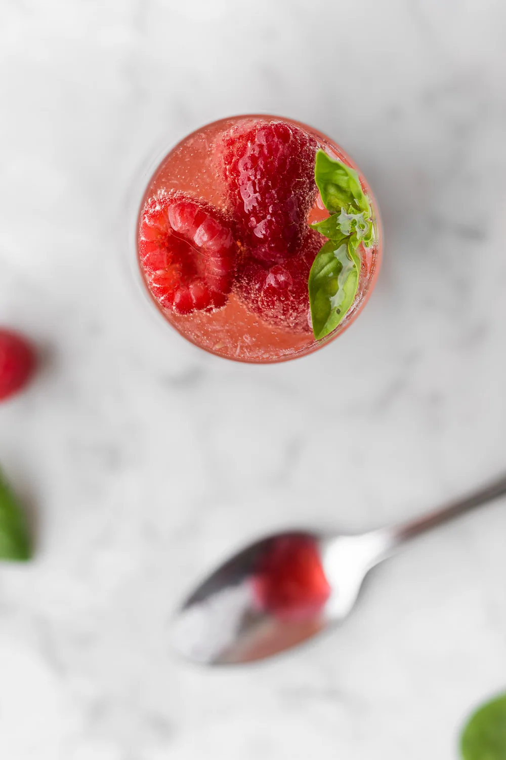 sparkling raspberry basil shrub cocktail