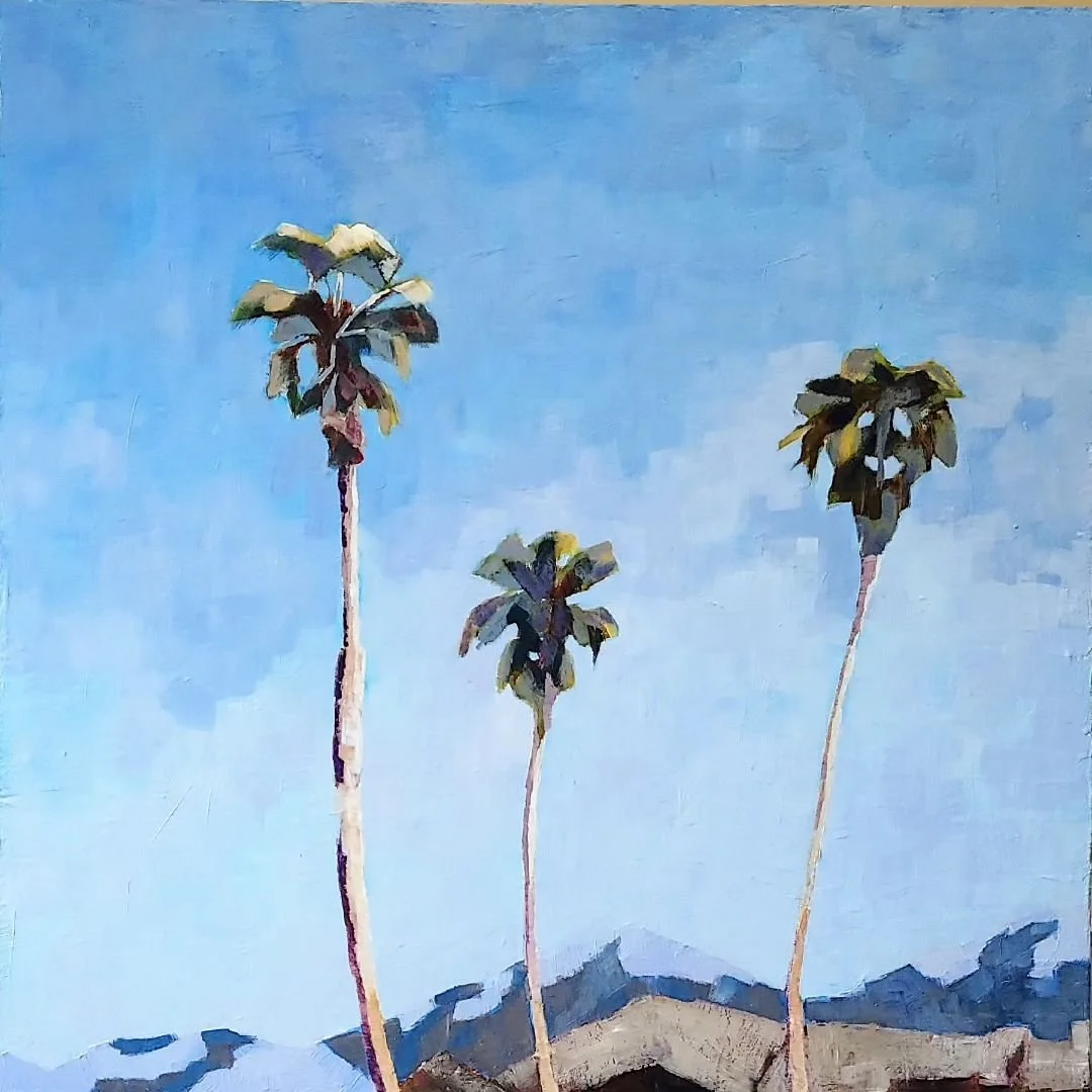 September. 36in.x 36in., Acrylic on canvas. A painting I made a while ago, now available at #Pierre laFond Upstairs #montecito #santabarbaracoast #palmtrees on the #beach #santabarbaramountains.