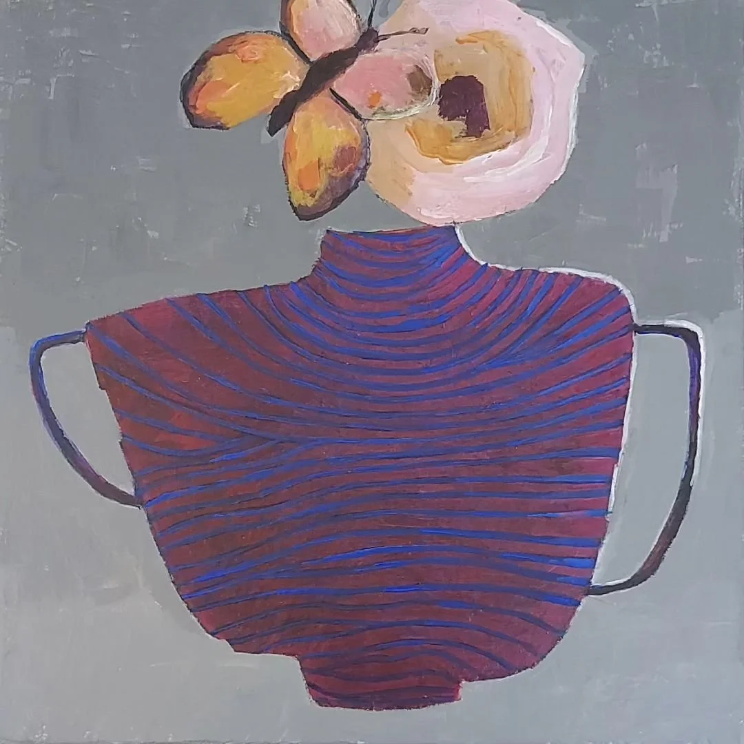 Fancy vase series 5, 12in.x 12in. Acrylic on canvas #floralart #santabarbaraartists #butterflyart