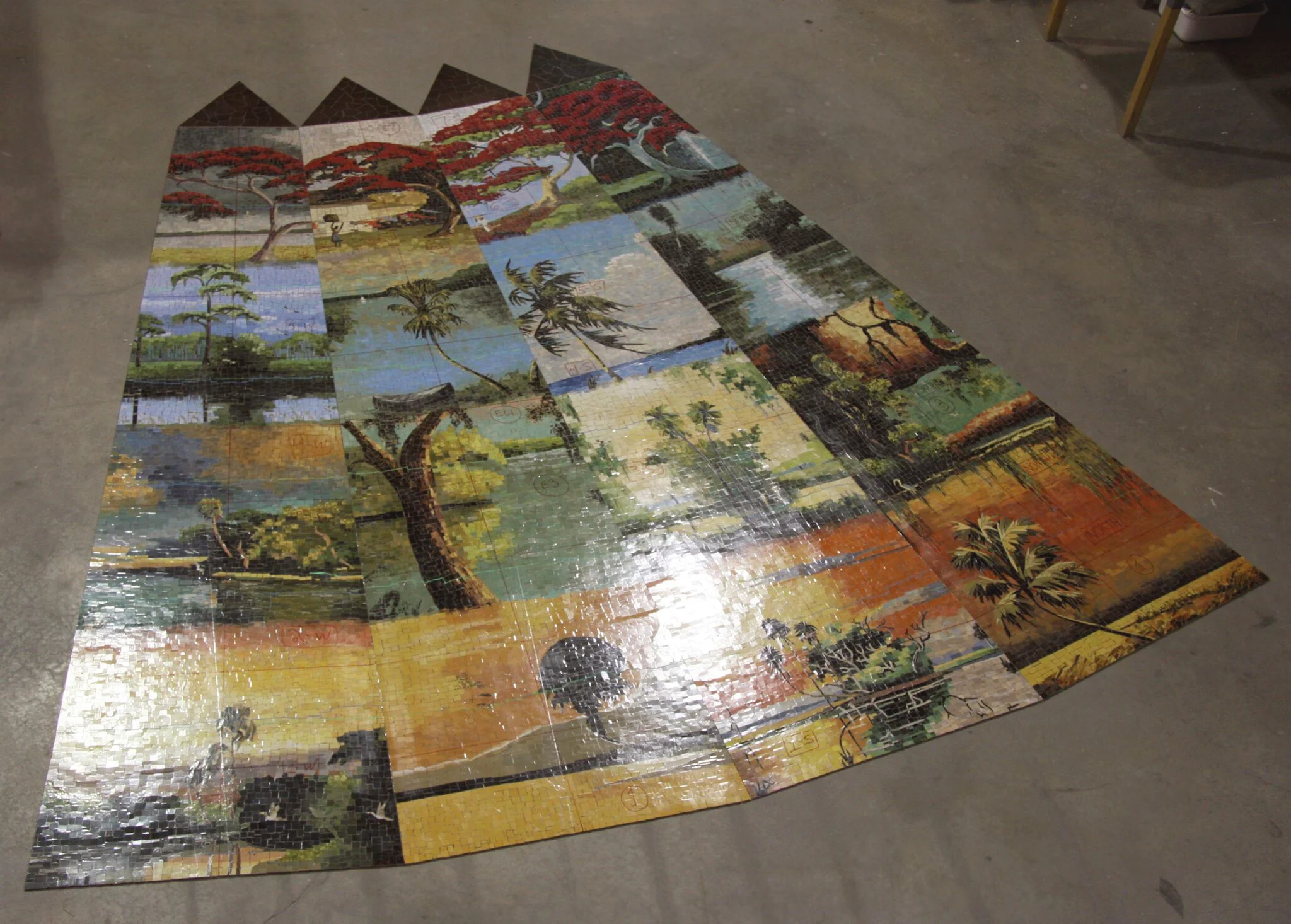The unfolded mosaic before packing to install on site.