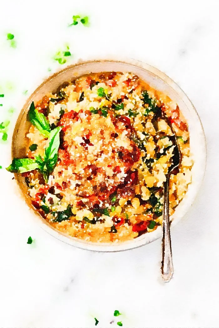 Cauliflower and Jalopeno Cheese Bake with Crunchy Quinoa