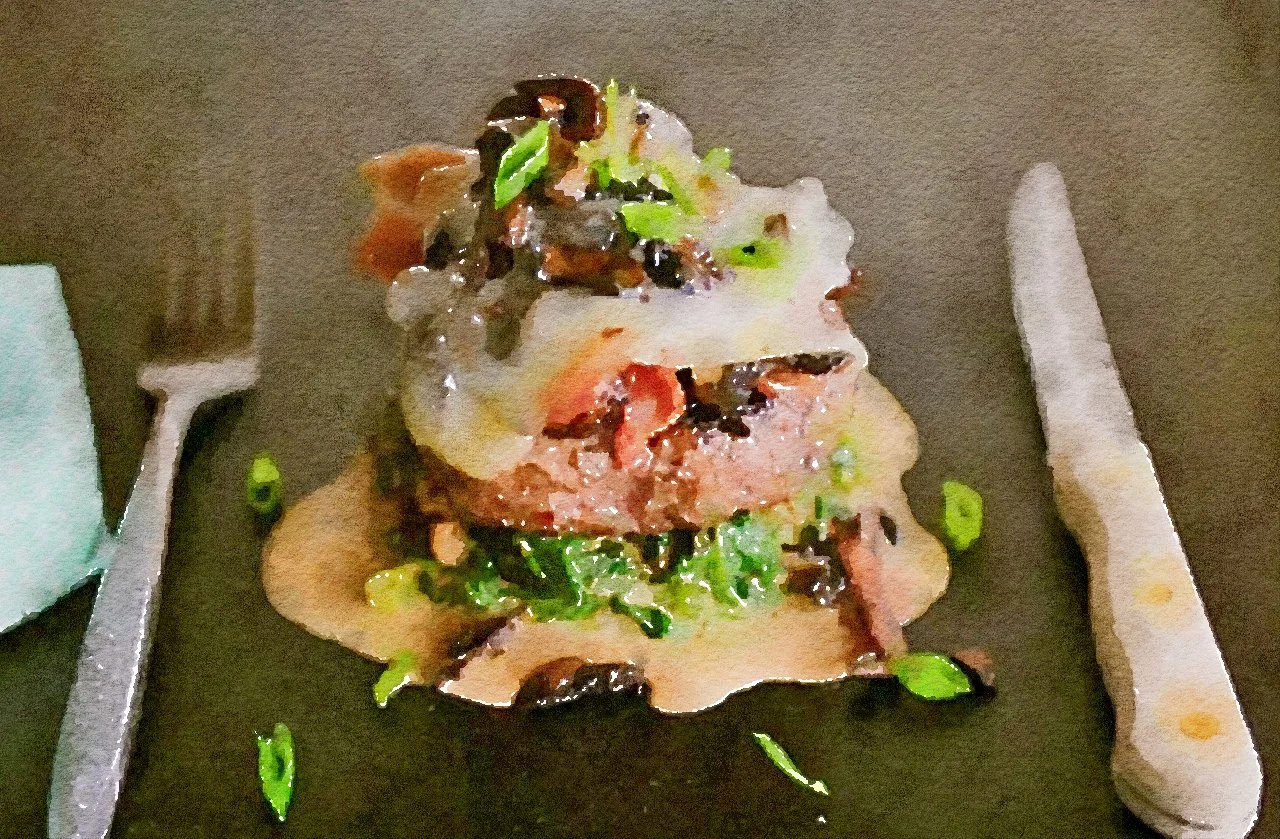Bacon, Mushroom Keto Burger on Creamed Spinach