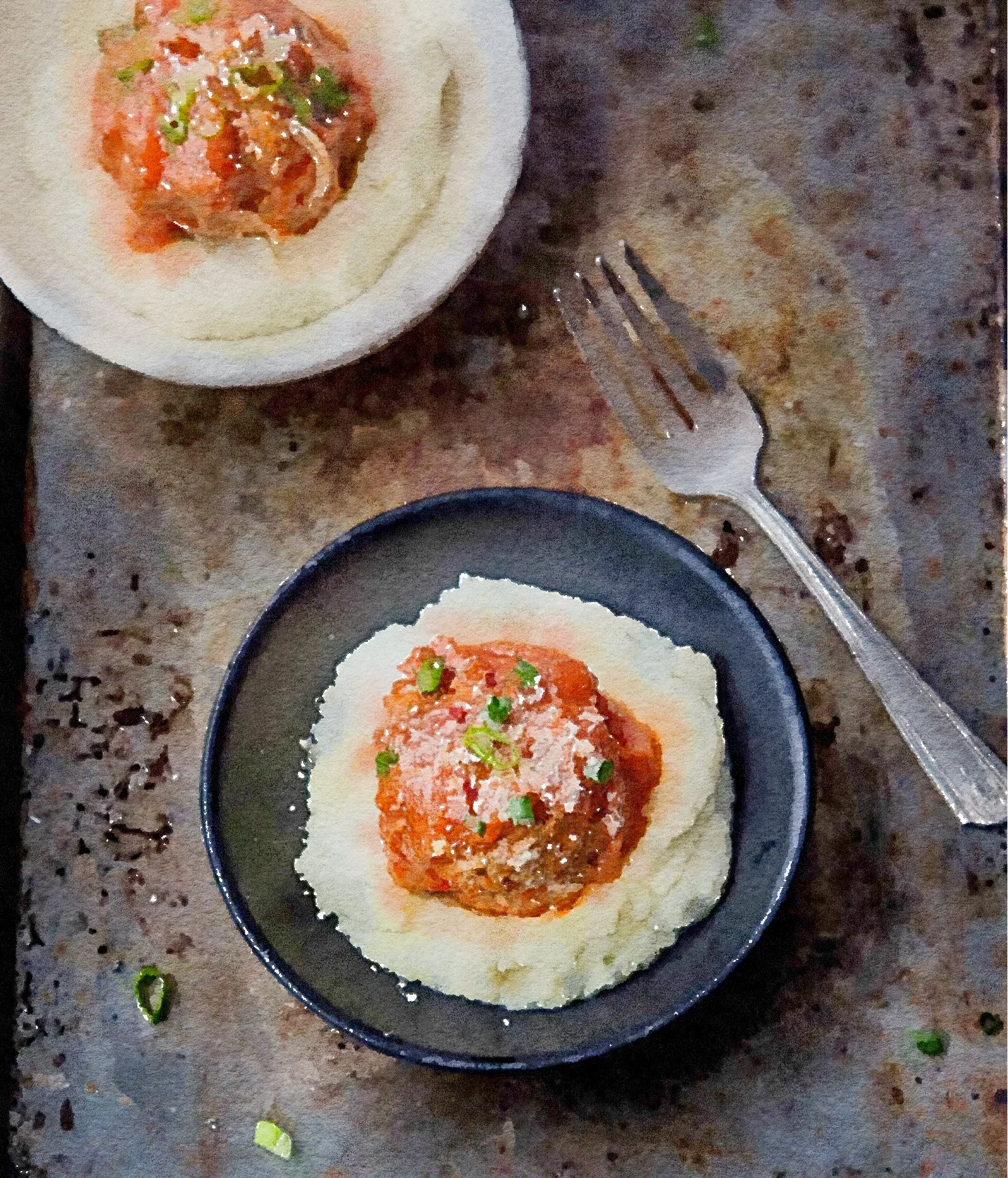 Pesto Meatballs with Cauliflower Polenta