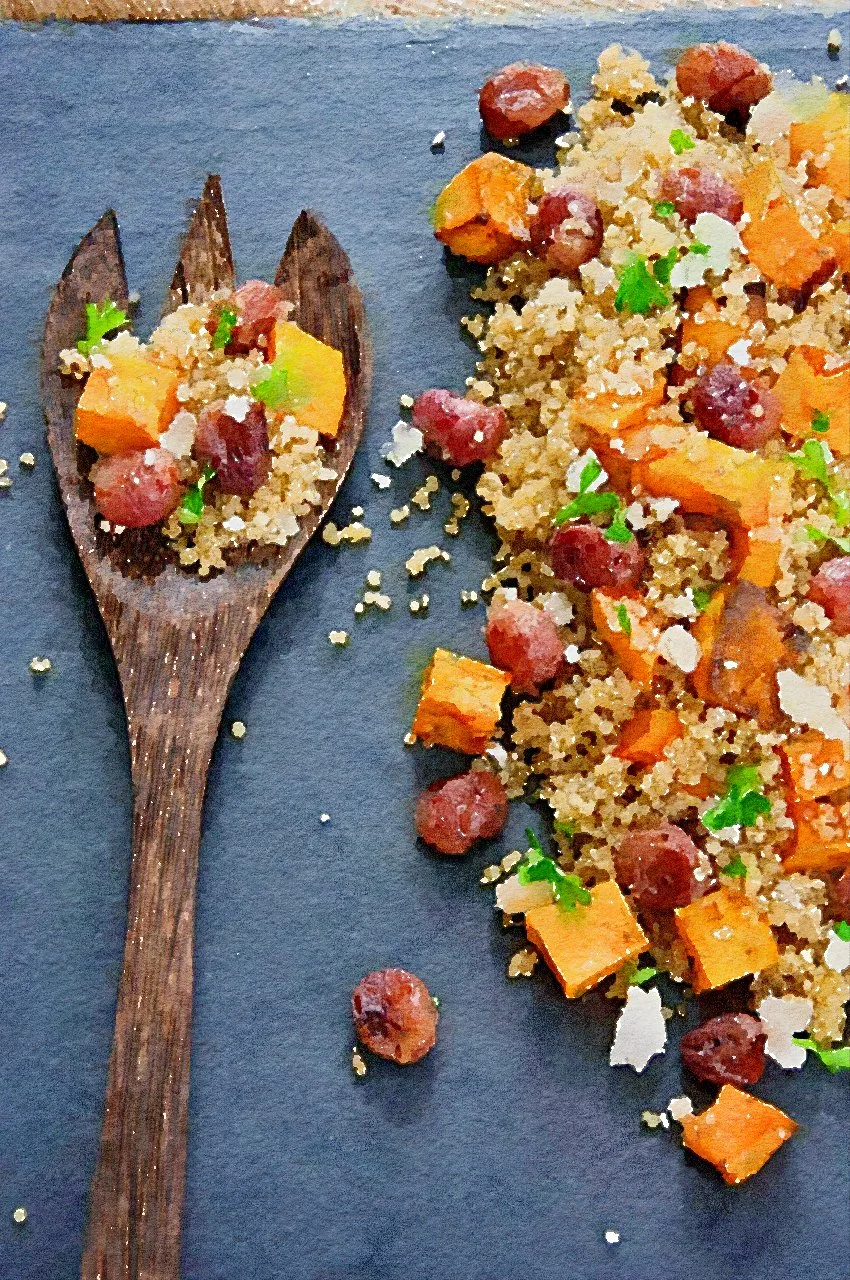 Caramelized Butternut Squash Quinoa Salad with Roasted Grapes