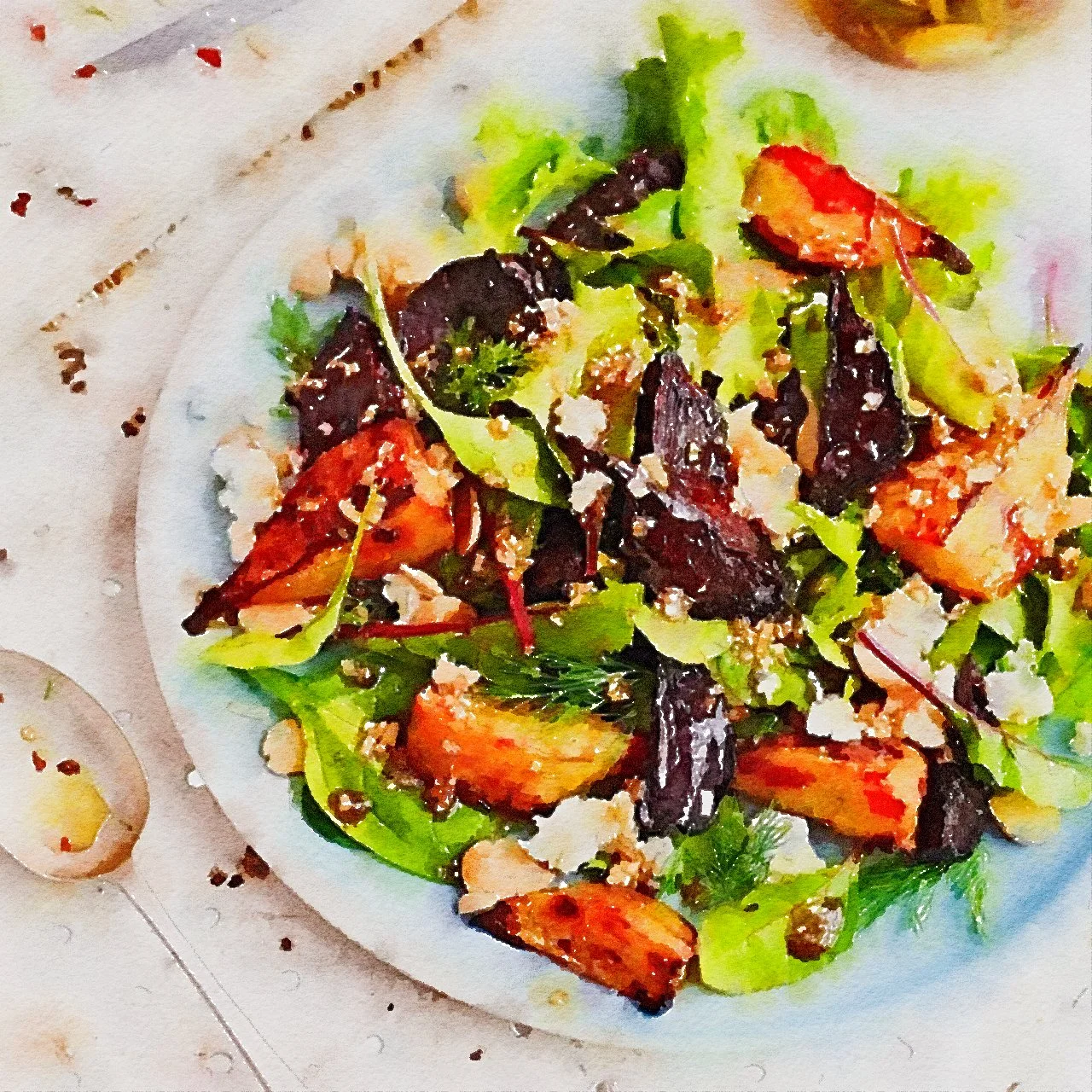 Roasted Beetroot, Red Cabbage, Pomegranate and Herb Salad
