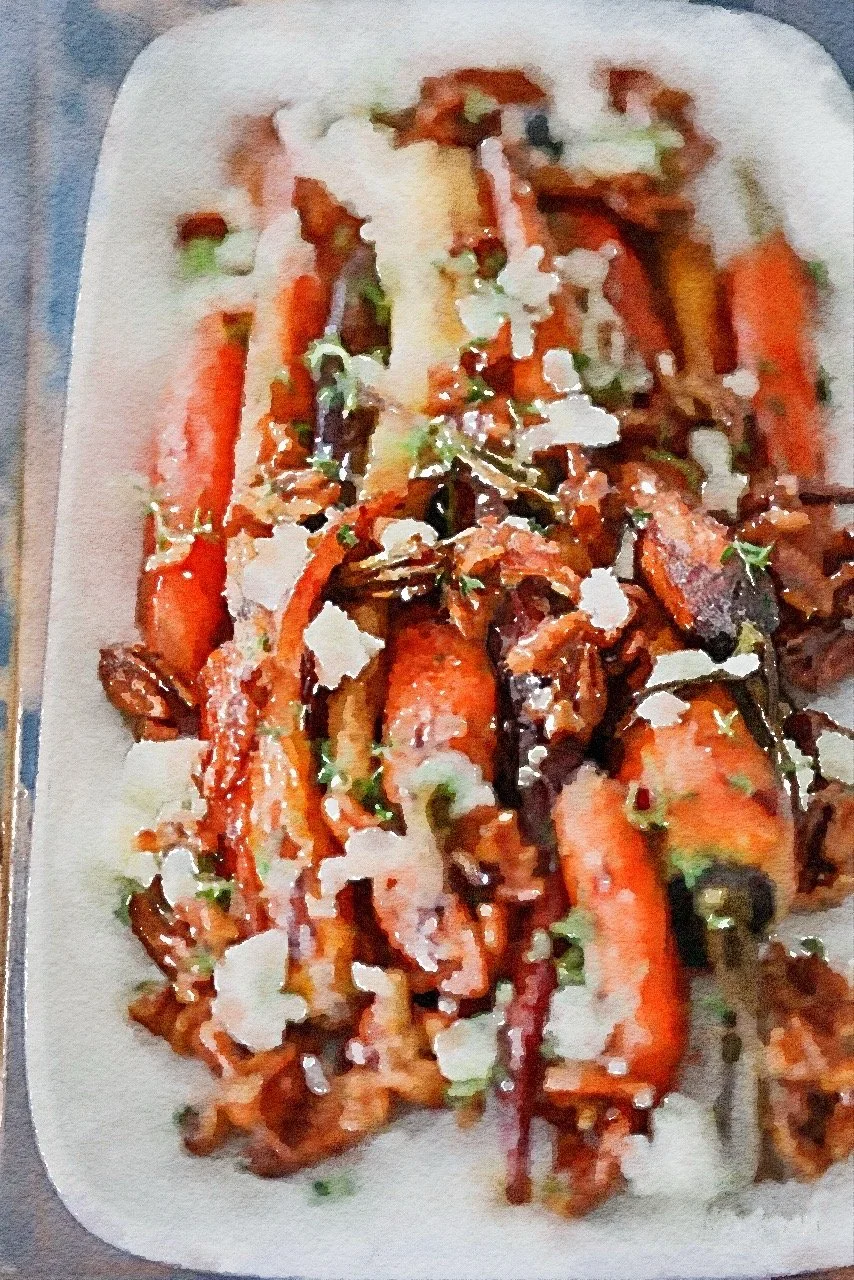 Roasted Carrots with Candied Pecans and Goat Cheese 