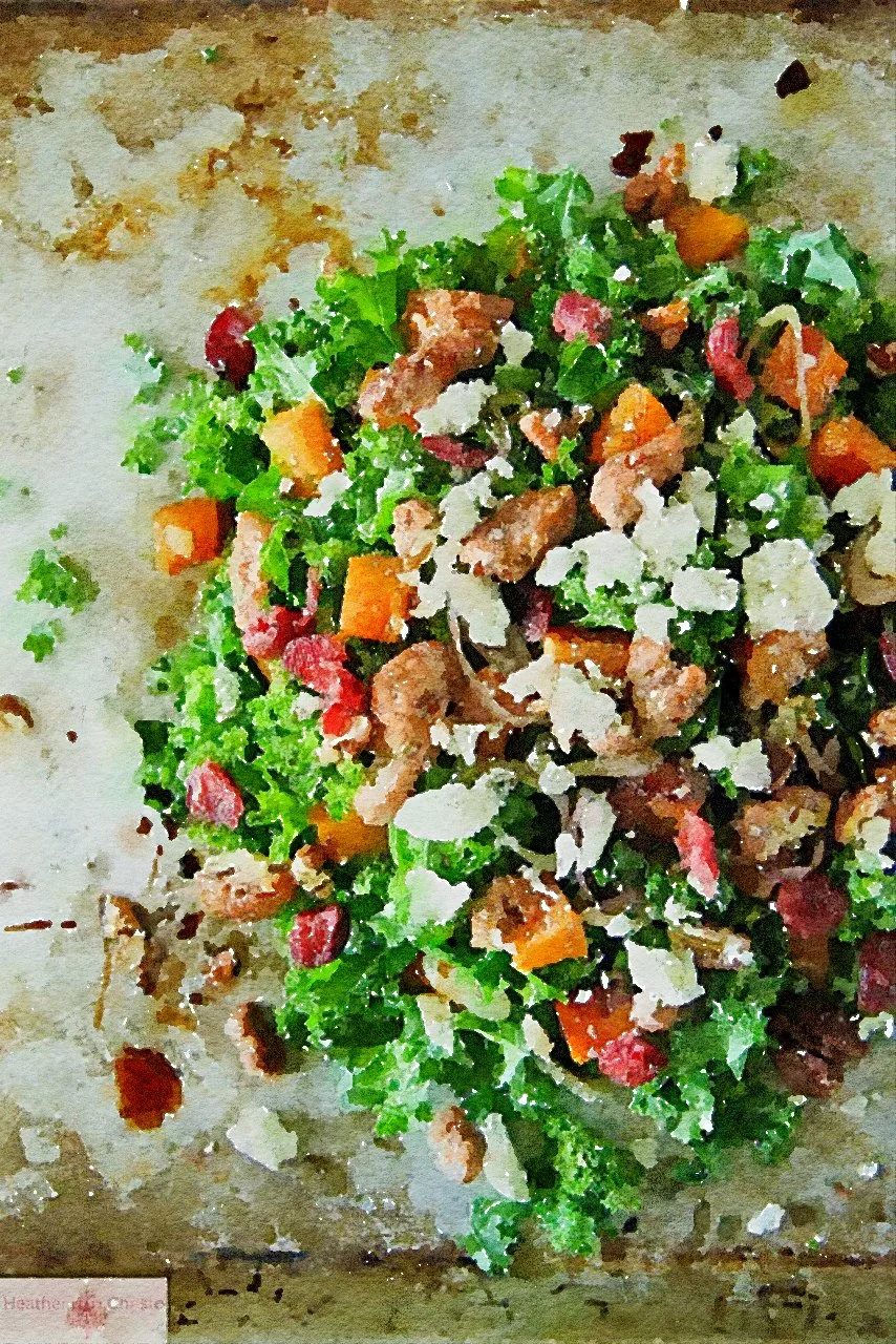 Kale Salad with Roasted Pumpkin, Cranpberries