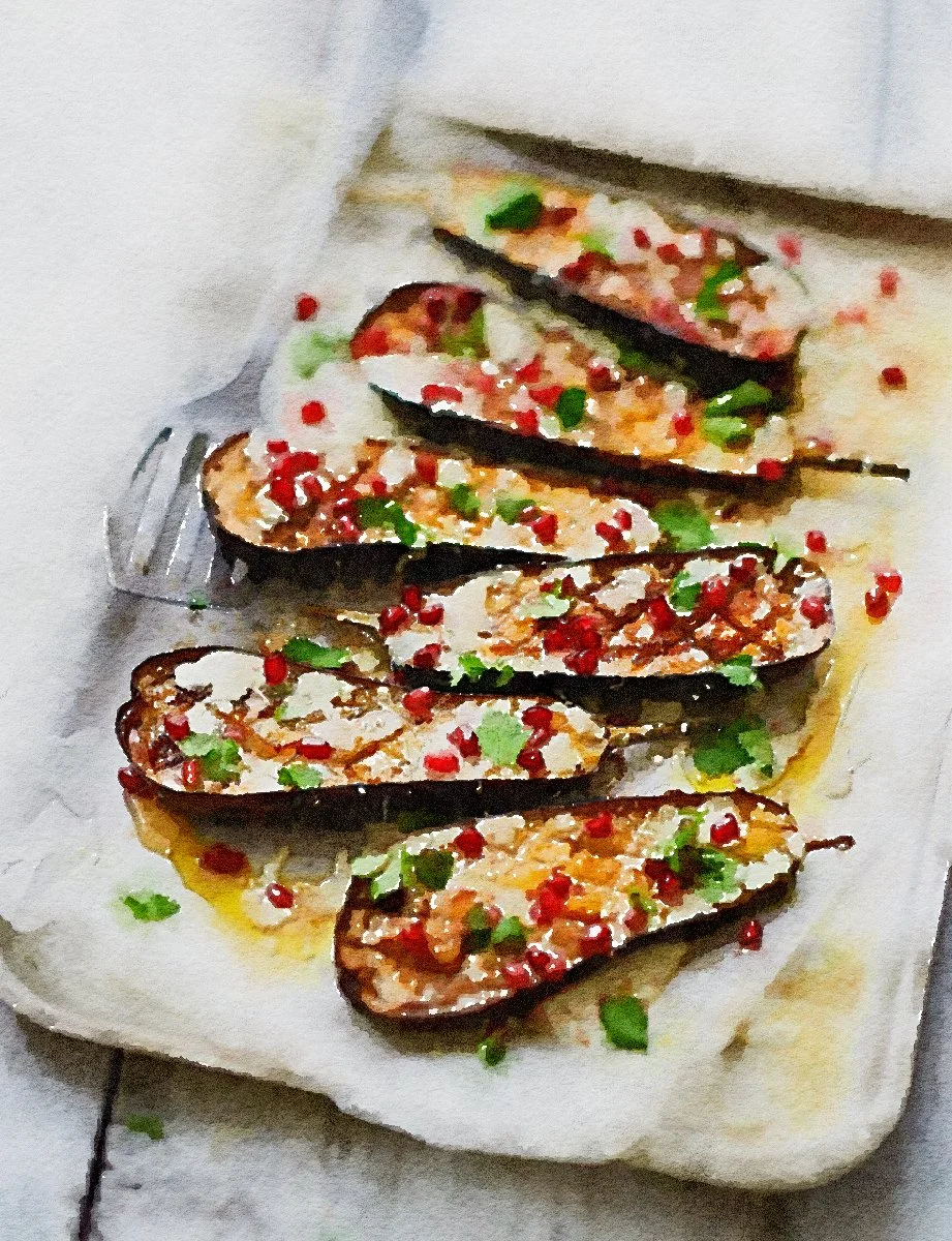 Eggplant with Buttermilk Pomegranate Dressing