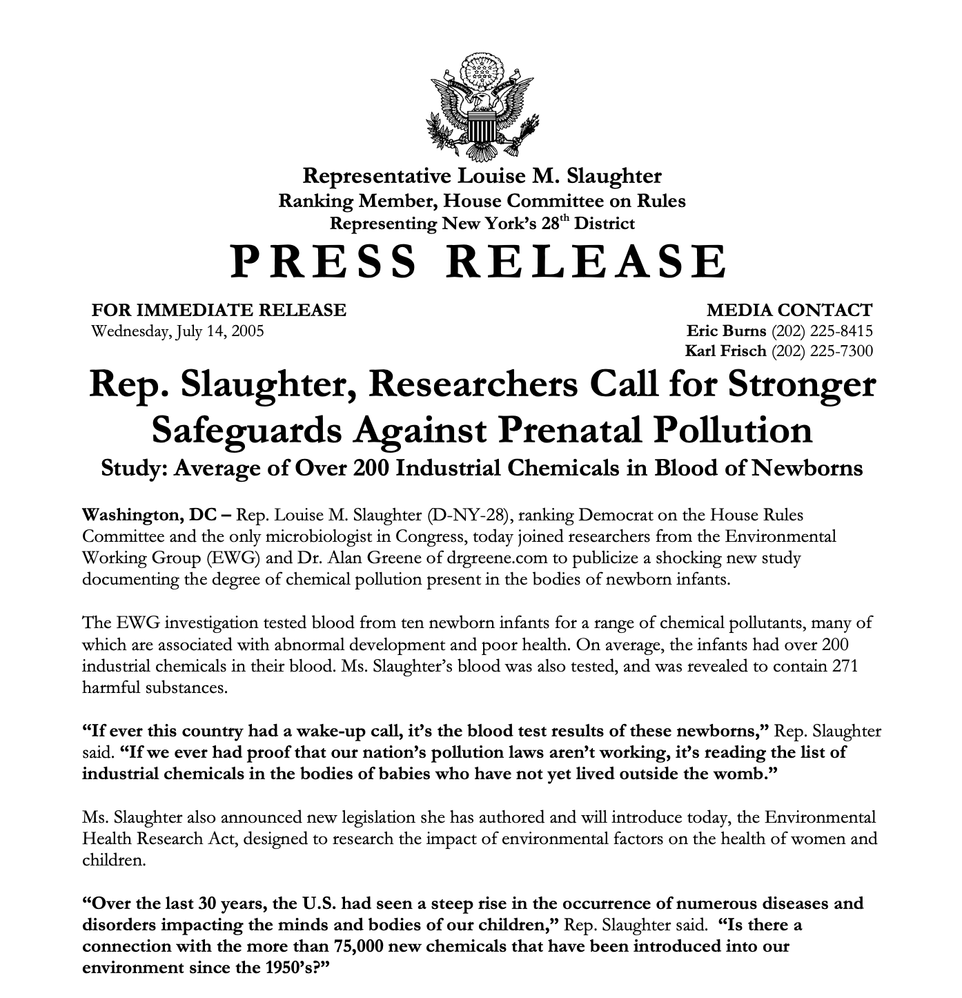 EWG Study: Umbilical Cord Toxins