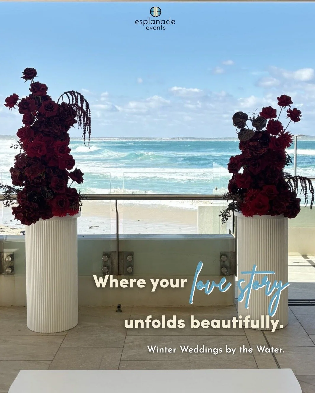 From the aisle to the dance fl oor, every moment is shaped by emotion, atmosphere and connection.
Set against the Cronulla coastline, Esplanade Events brings weddings to life in a setting that feels eff ortless and refi ned.
Now taking winter wedding