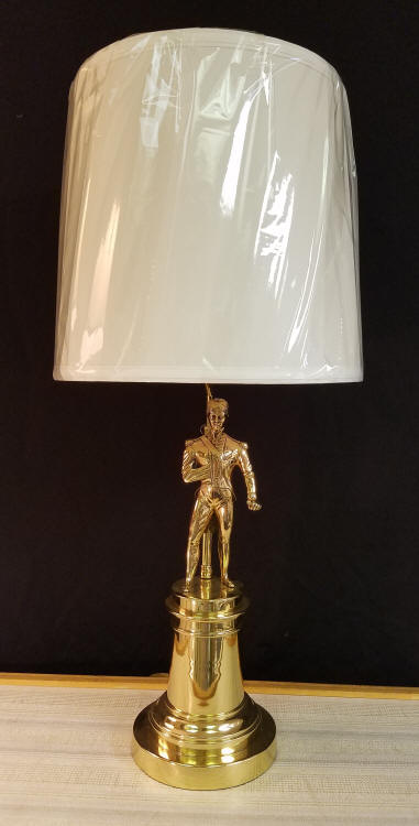 Napoleon Bonaparte Lamp This lamp is for the History buff... the French Military History Buff! This lamp is a fully restored vintage, perhaps even antique figurine of Napoleon. It has been professionally Polished & Lacquered. It appears to be a combination of Brass and Bronze. It stands 26-1/2" tall, including the lampshade. $395.00, plus shipping
