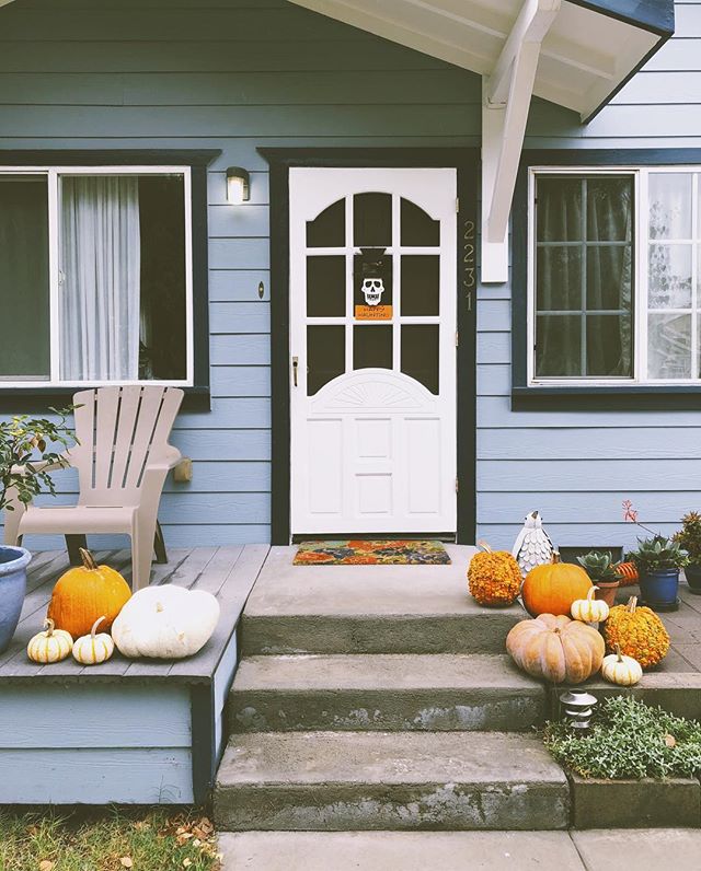 Need a pumpkin? Maybe lots of pumpkins? We suggests lots of pumpkins - all shapes and sizes! @ralphsgrocery has a great selection this year making it easy to kill two birds with one stone. #fall #fallporchdecor #pumpkins #halloween #scribbledblueprin