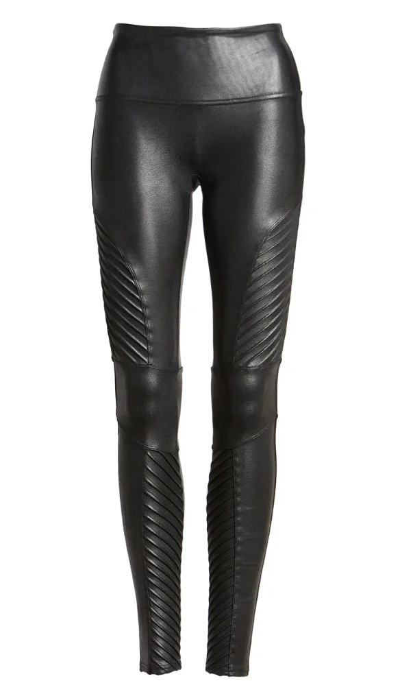 Black faux leather moto leggings
