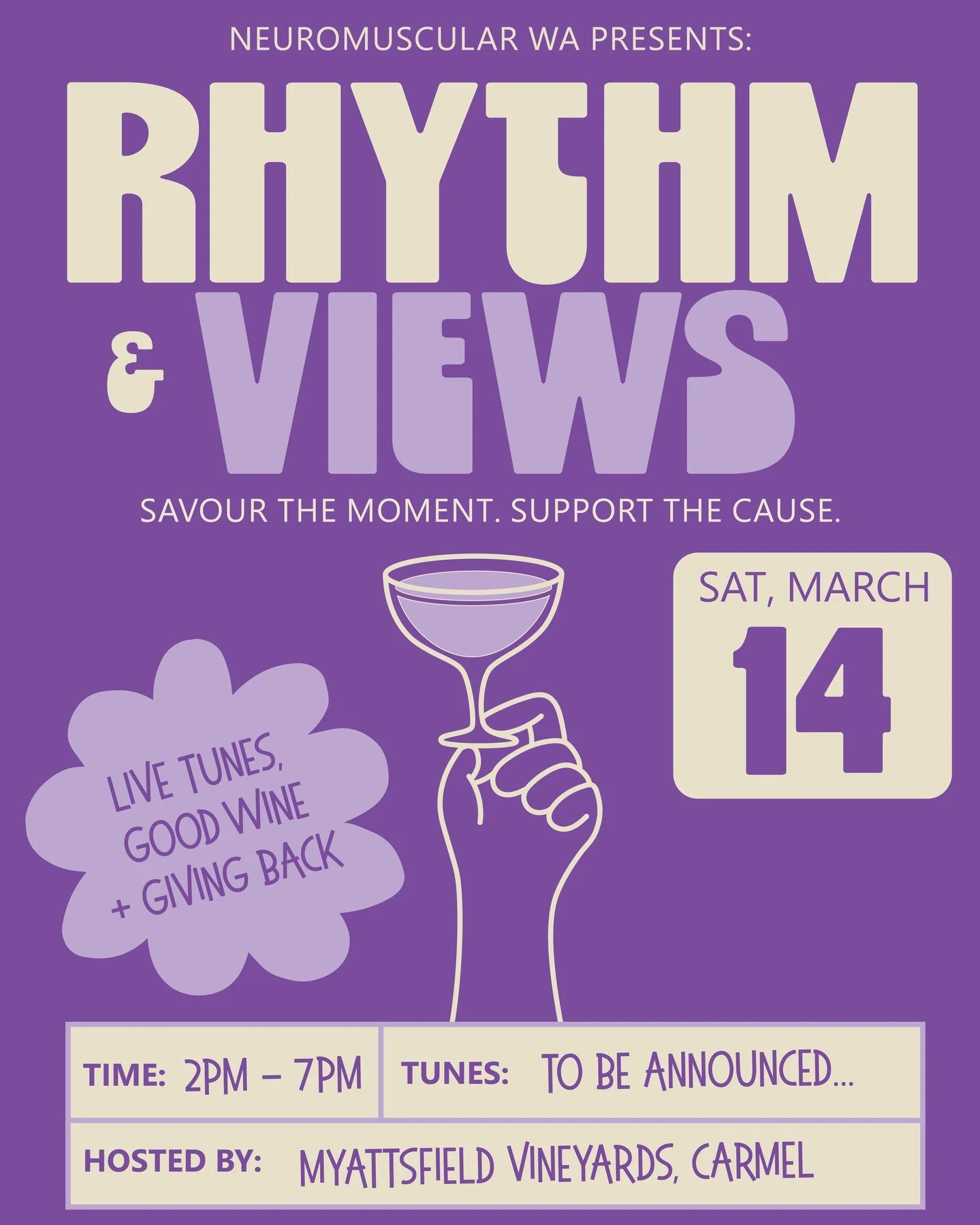RHYTHM &amp; VIEWS IS BACK - TICKETS ARE ON SALE RIGHT NOW!

📍 MyattsField Vineyards, Bickley Valley
📆 Saturday, March 14 &bull; 2-7PM

Expect:
🎶 Live tunes from top local artists &ndash; lineup dropping soon (you&rsquo;ll want to grab a seat for 