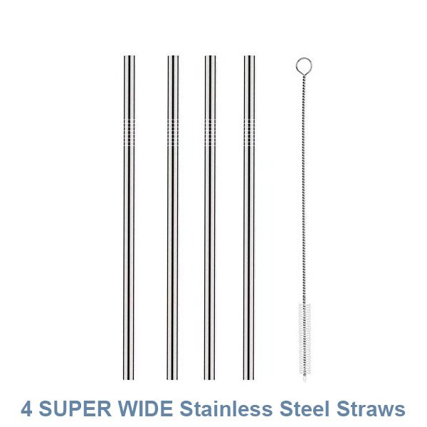 4 SUPER WIDE Stainless Steel 9.5" Long x 1/2" Wide Drink Straw