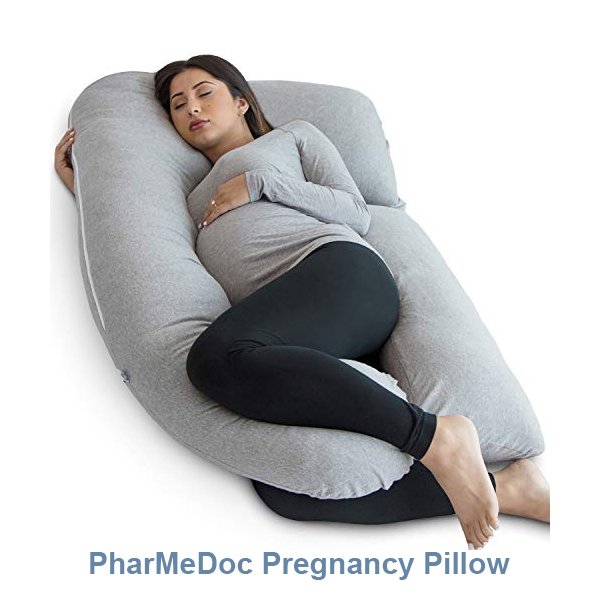 PharMeDoc Pregnancy Pillow, Grey U-Shape Full Body Pillow and Maternity Support