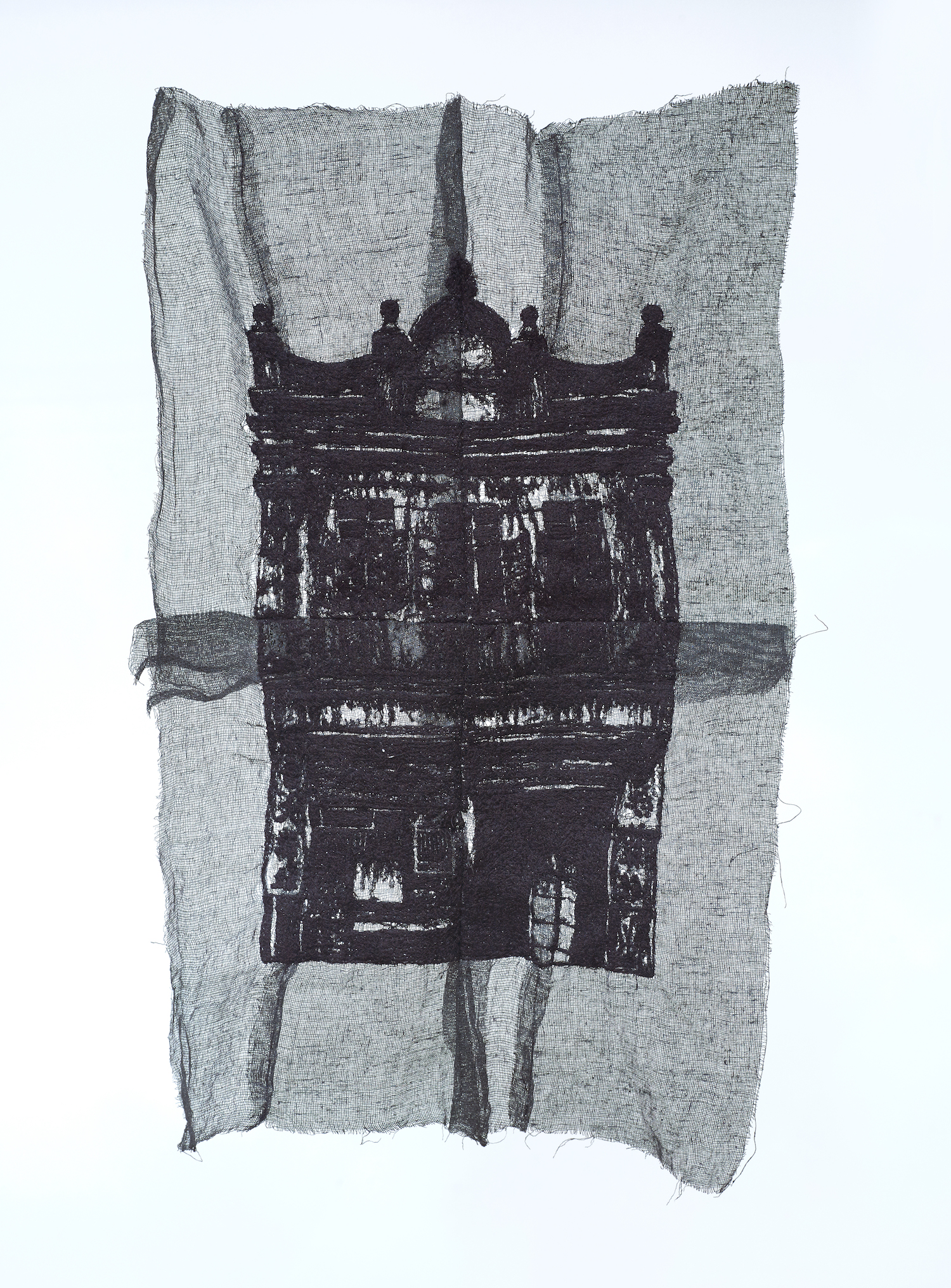 Yim Yen Sum, ‘Disintegration and Restructuring of the Persistence Memory III’, 2018, embroidery on gauze, gauze dyed in acrylic, 35 x 58cm. Image courtesy Wei-Ling Gallery.