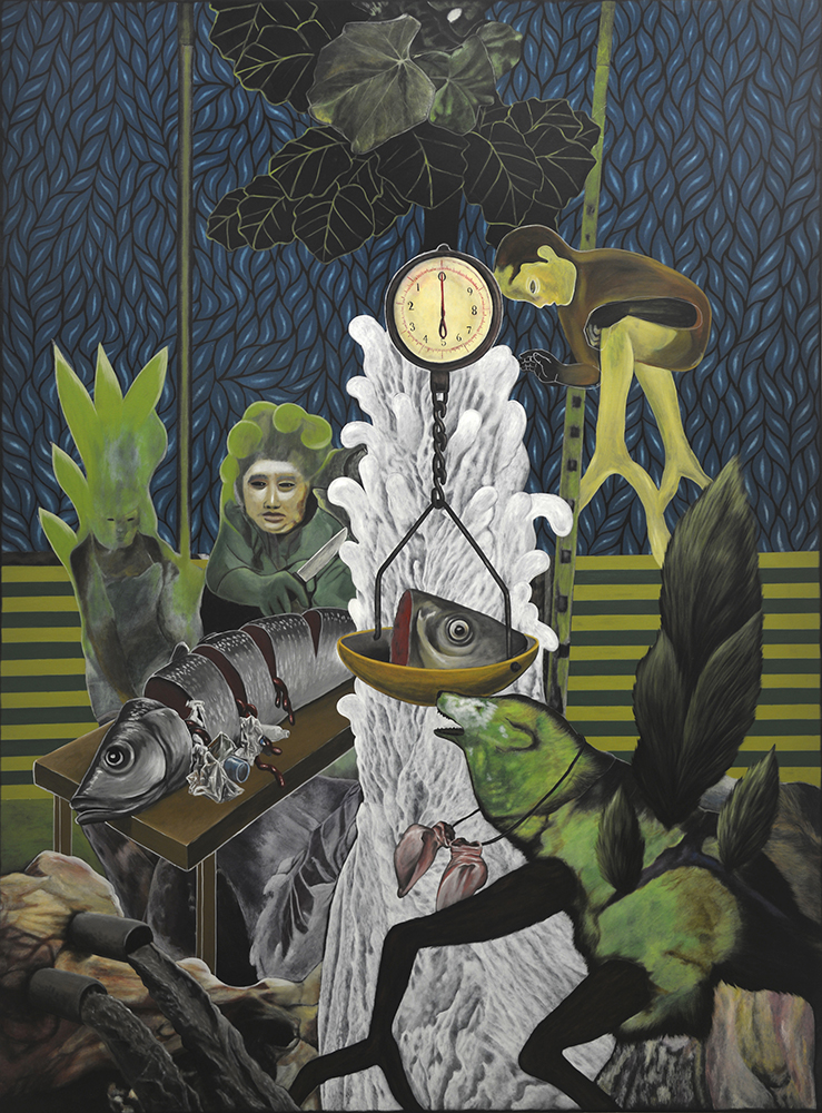 Rodel Tapaya, ‘Big Catch’, 2018, acrylic on canvas, 243.8 x 182.8cm. Image courtesy of Tang Contemporary and Arndt Art Agency.