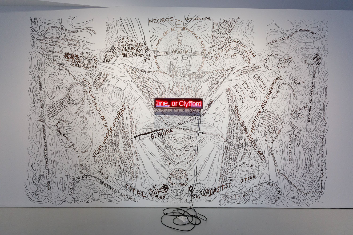 Amy Lien and Enzo Camacho, mural for 'And in the Chapel and in the Temples', installation view. Image courtesy of NTU CCA Singapore.