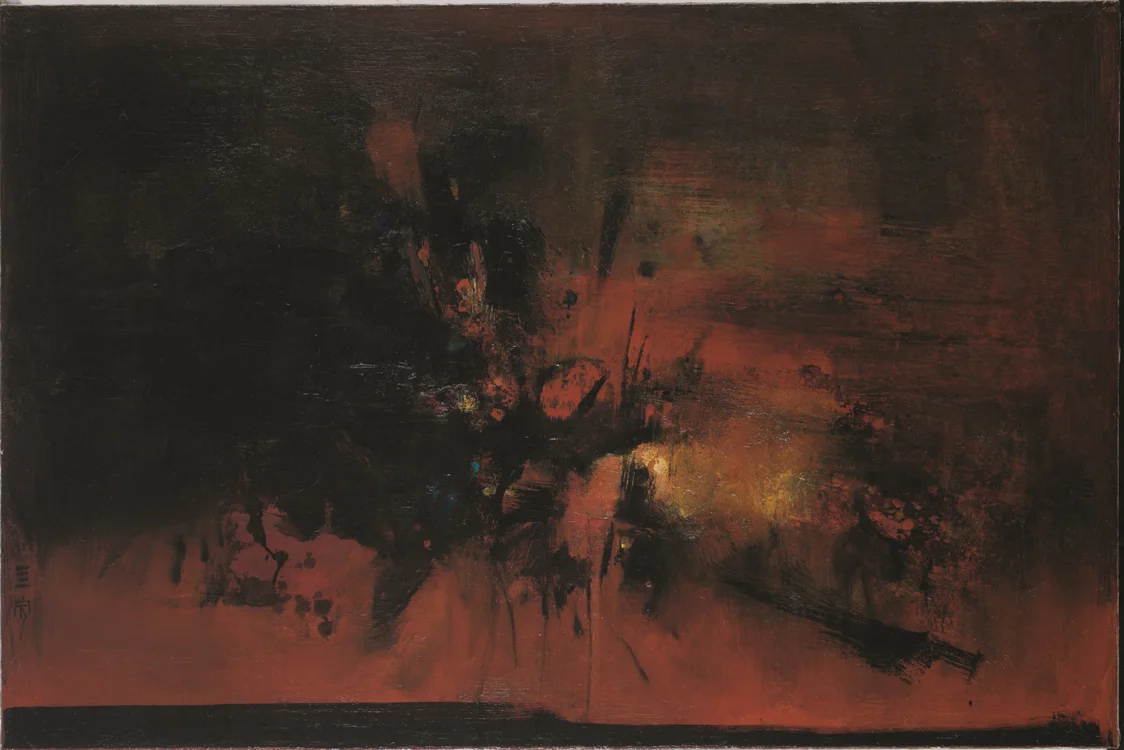 Cheong Soo Pieng, ‘Landscape No. 3’, 1965, oil on canvas, 71.5 x 107cm. Image courtesy of the artist and artcommune gallery.