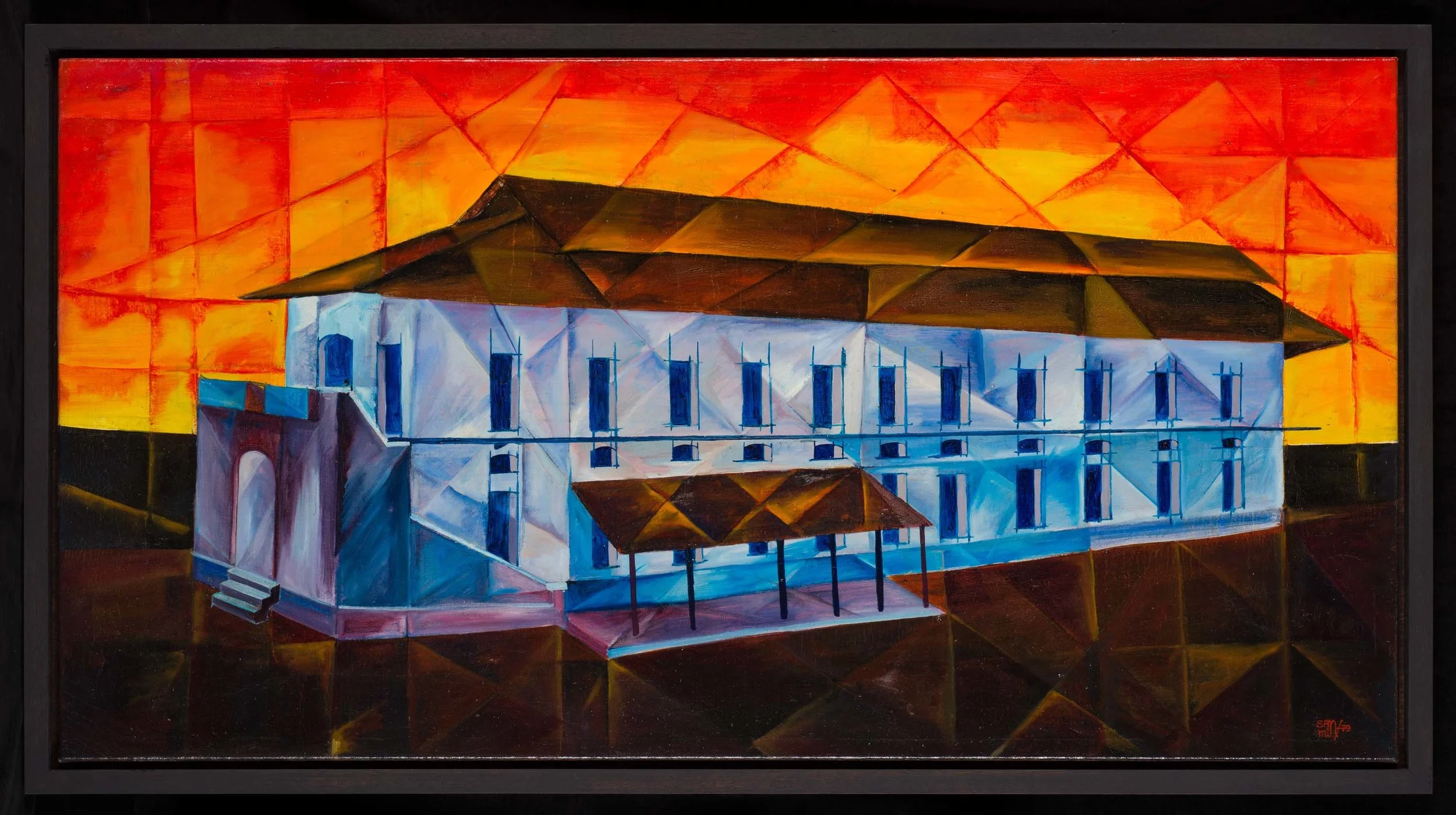 San Minn, 'Building', 1979, oil on canvas, 61 x 116cm. Collection of National Gallery Singapore. Image courtesy of National Gallery Singapore.