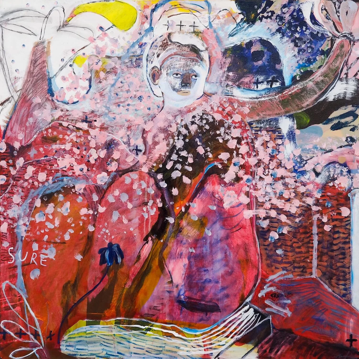 Natisa Jones, ‘Unfamiliar Visits’, 2019, acrylic on canvas, 100 x 100cm. Image courtesy of G13 Gallery.