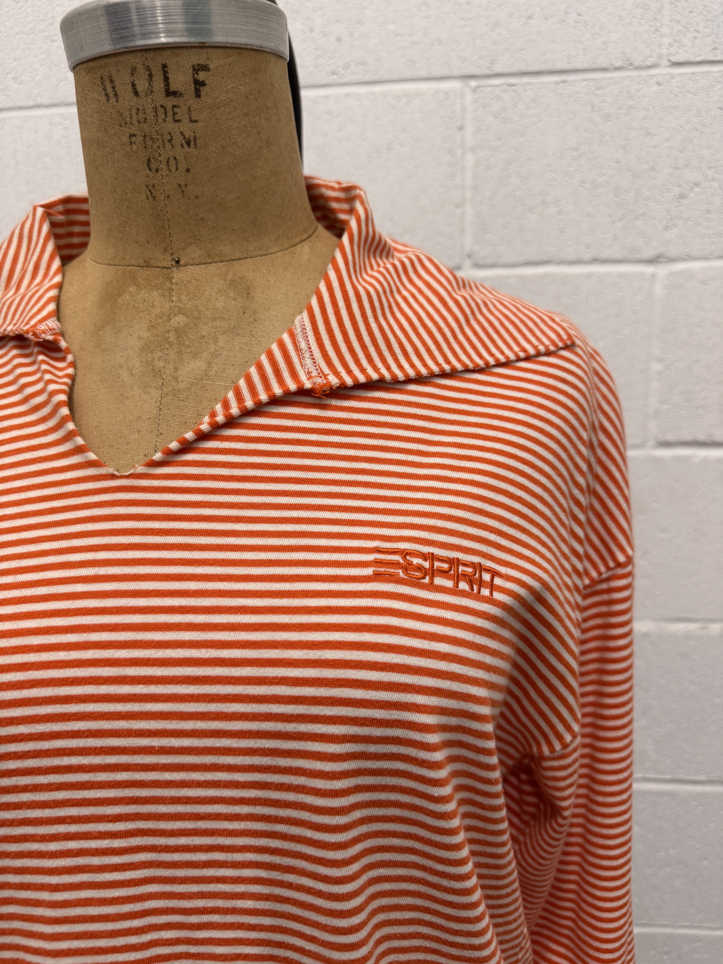 1980s / 1990s Esprit Orange and White Stripe Collared Top